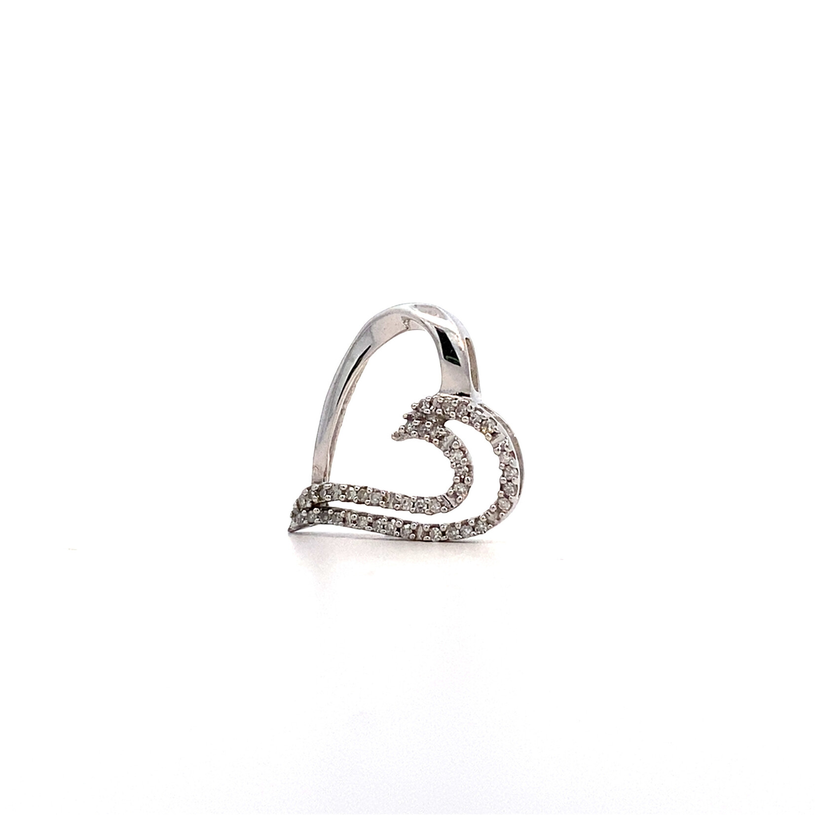 14K White Gold White Stone Heart Pendant