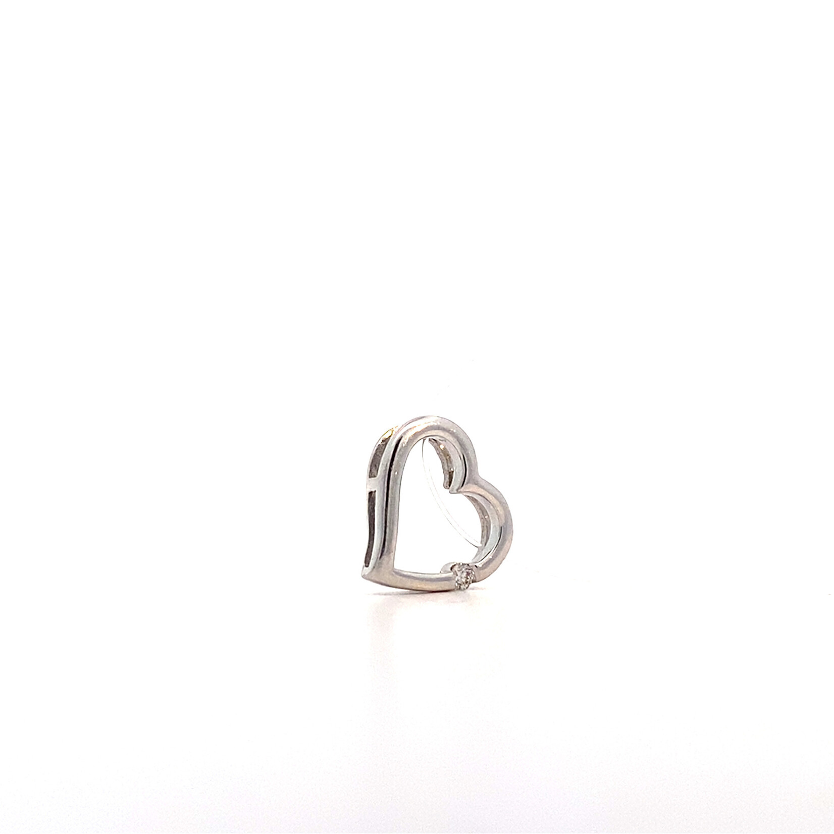 10K White Gold White Stone Heart Slider