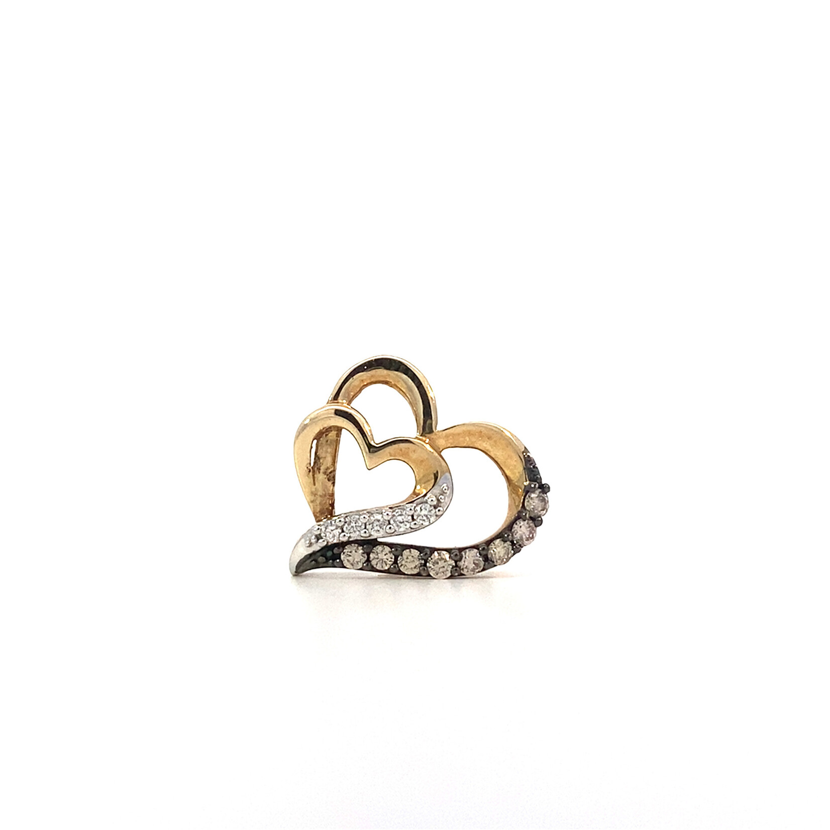 10K Yellow Gold Diamond Double Heart Slider