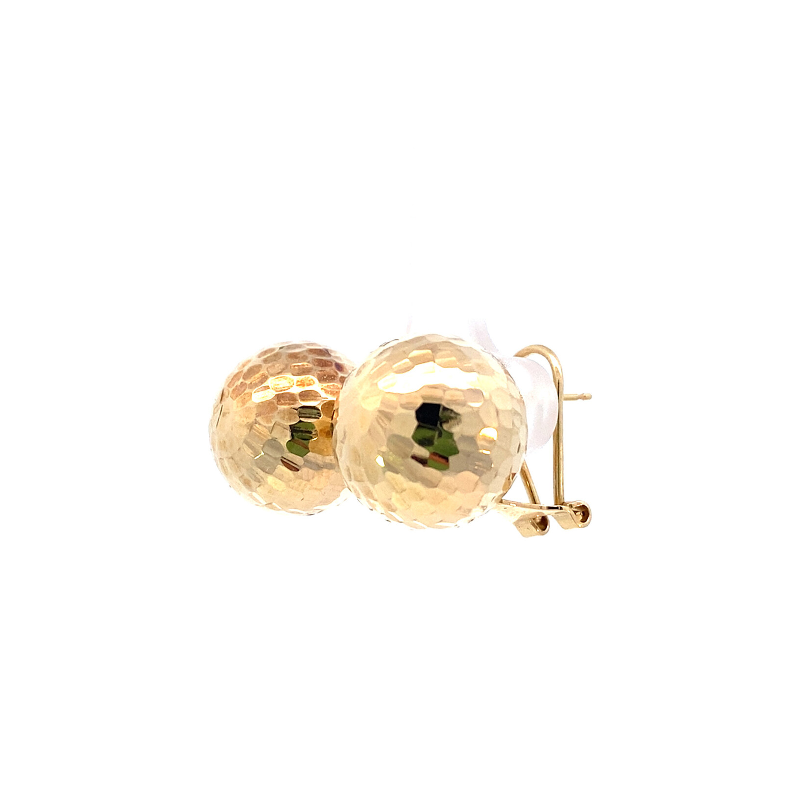 14K Yellow Gold Disco Ball Omega Back Earrings