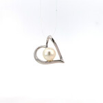 14K White Gold Open Heart Pearl Pendant