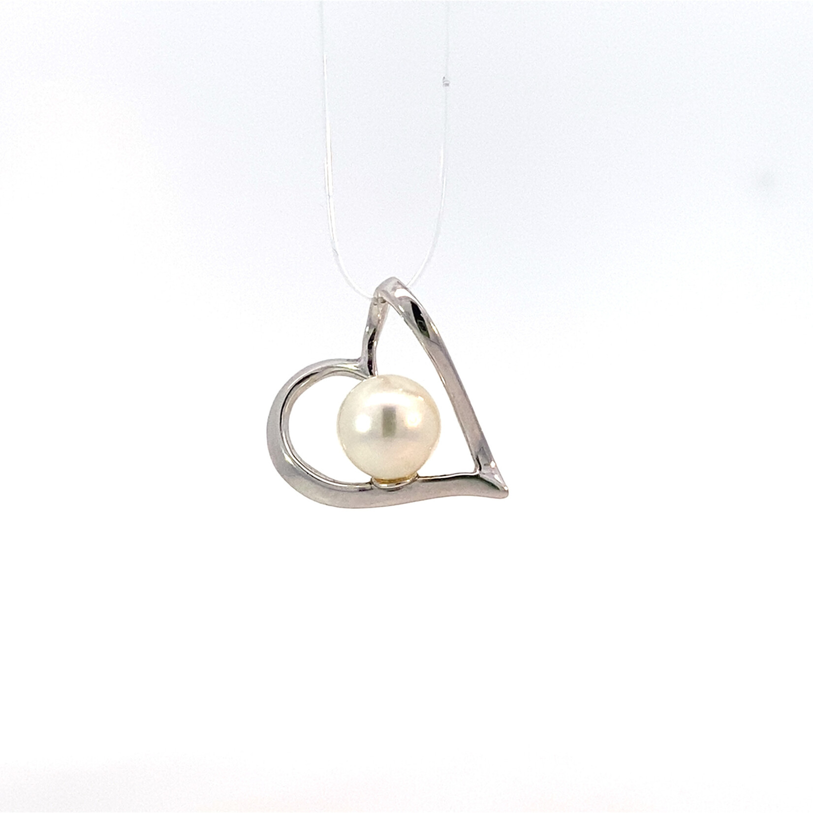 14K White Gold Open Heart Pearl Pendant