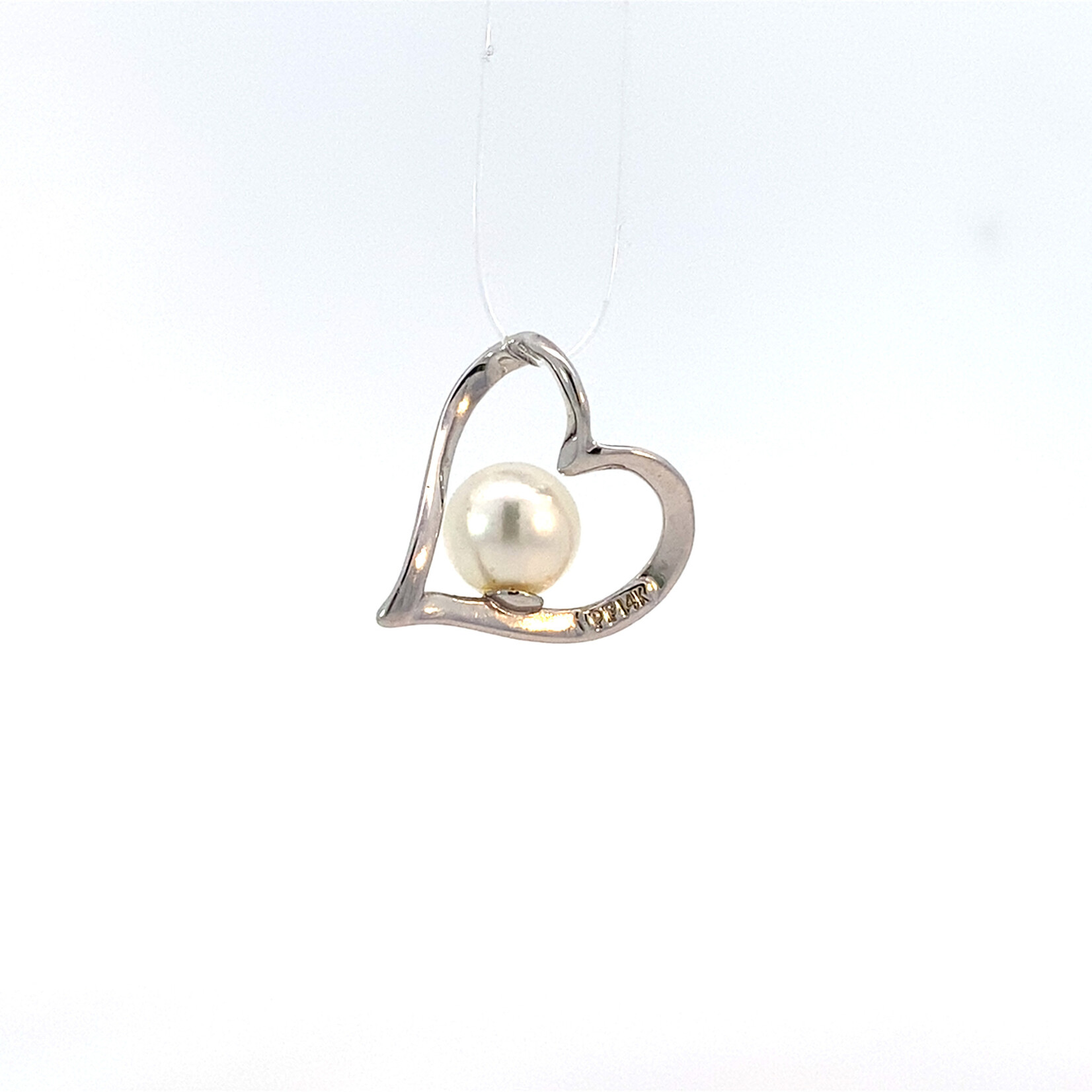 14K White Gold Open Heart Pearl Pendant