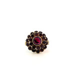 8K Yellow Gold Vintage Garnet Cluster Ring