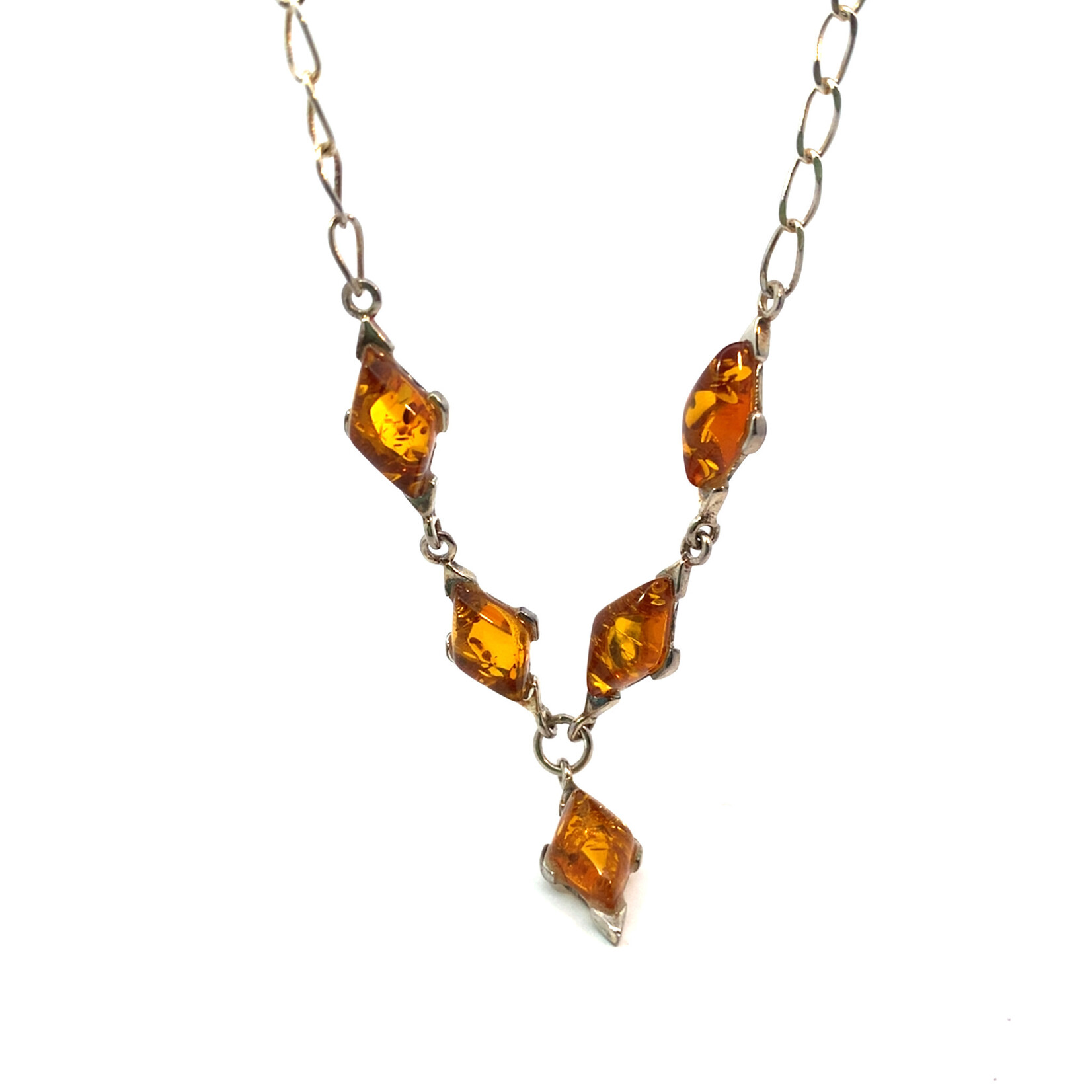 Sterling Silver 20" Faux Amber Necklace