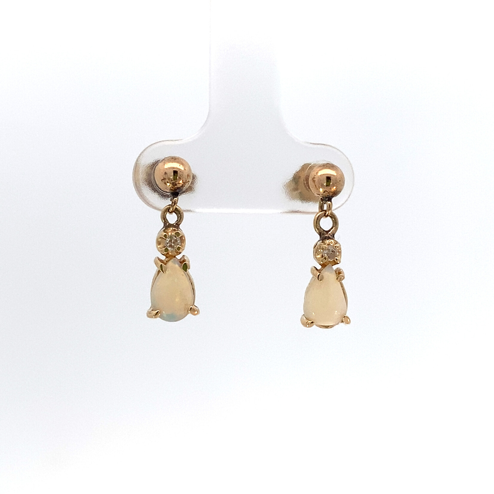 14K Yellow Gold Opal and Diamond Earrings