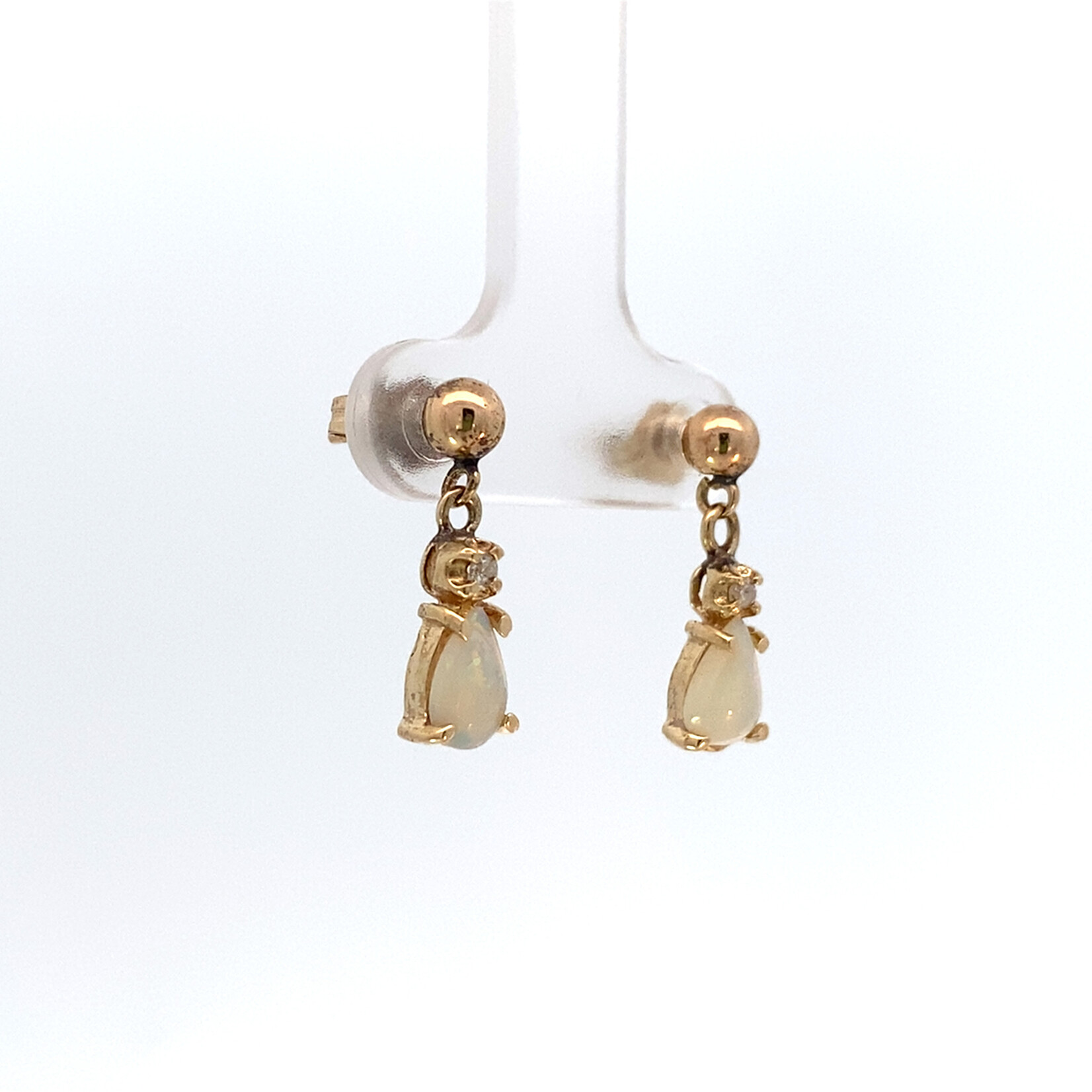 14K Yellow Gold Opal and Diamond Earrings