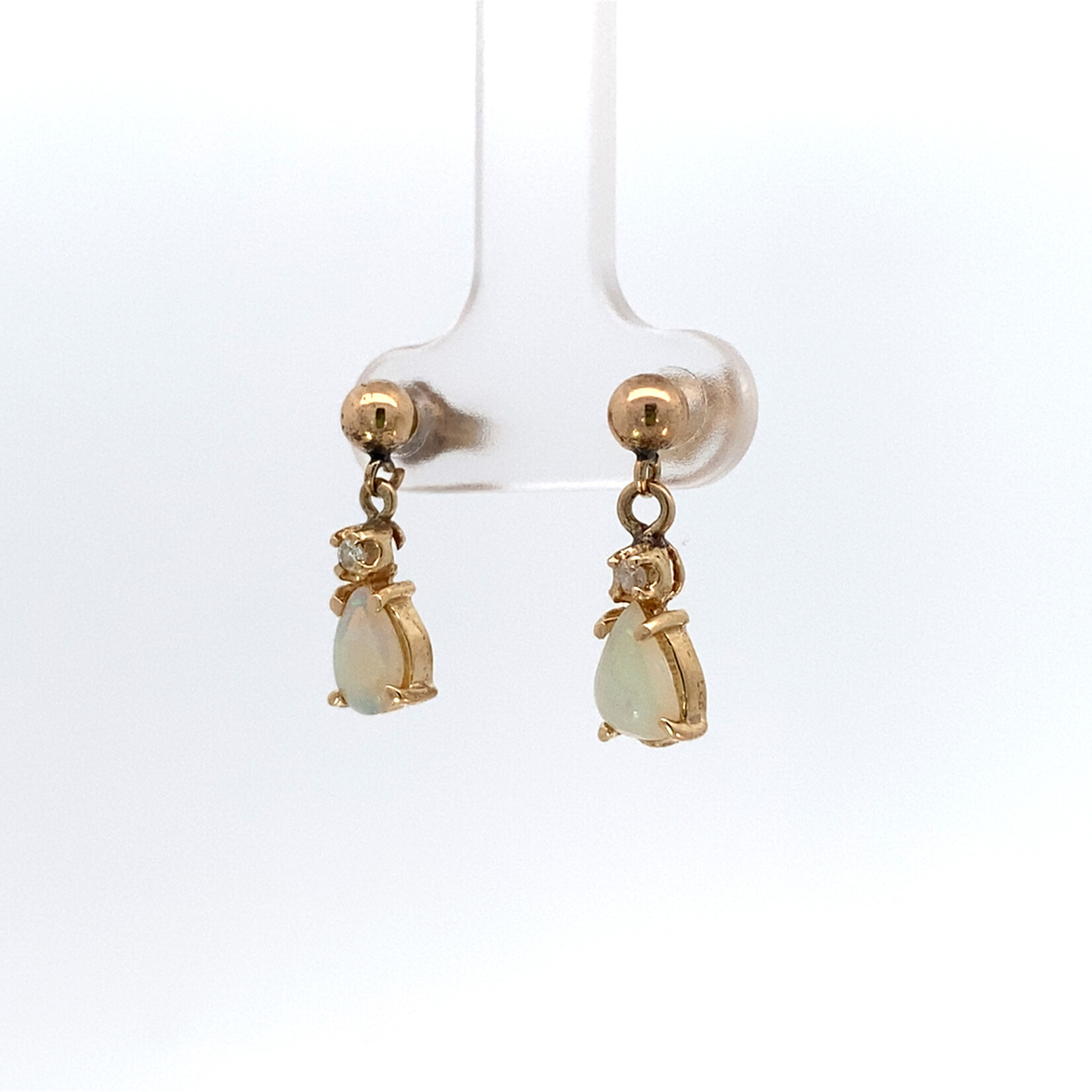 14K Yellow Gold Opal and Diamond Earrings