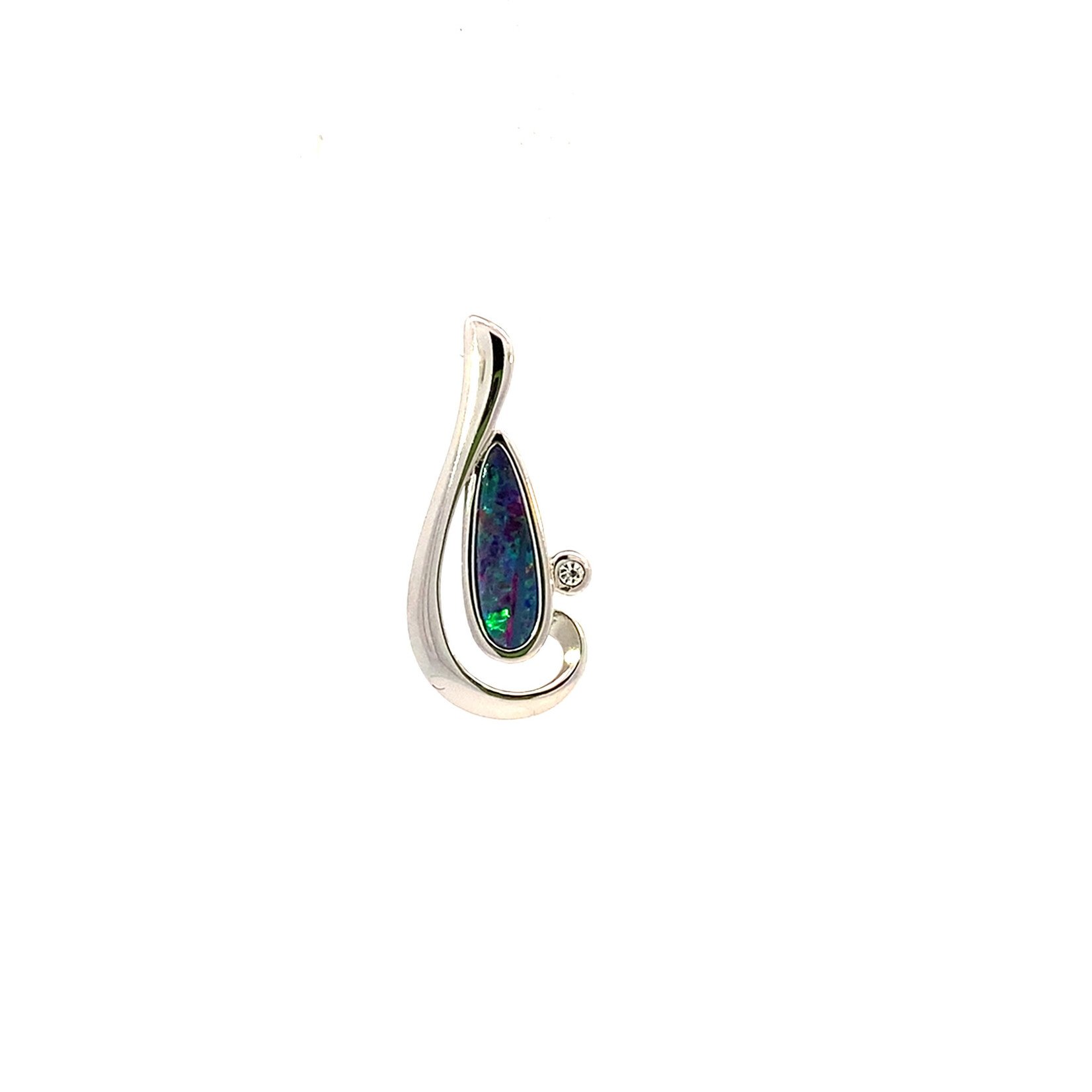 Sterling Silver Boulder Opal with Cubic Zirconia Pendant