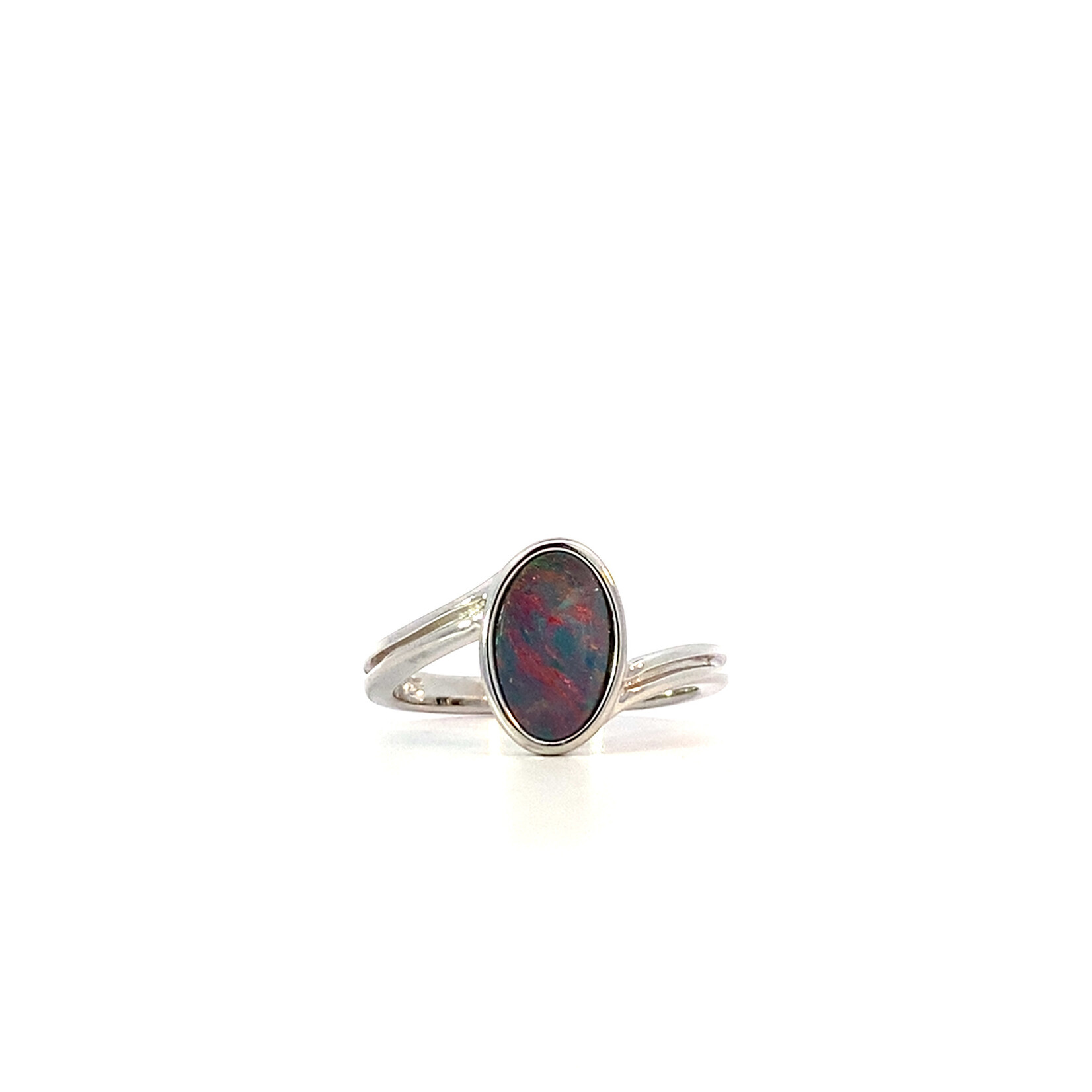 Sterling Silver Oval Bypass Boulder Opal Ring sz6.5