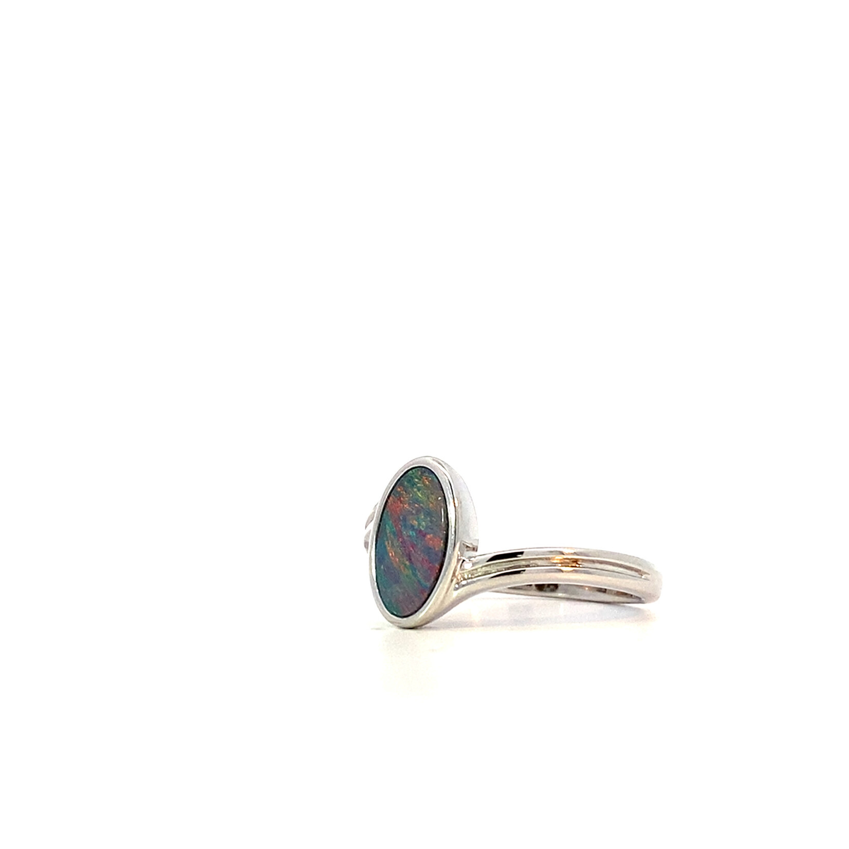 Sterling Silver Oval Bypass Boulder Opal Ring sz6.5