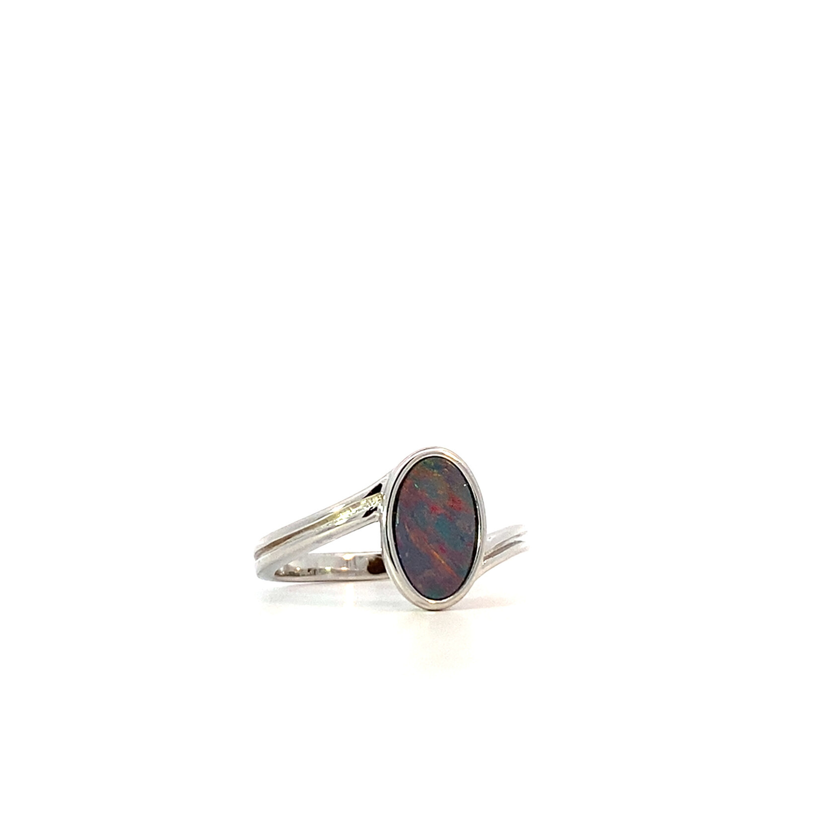 Sterling Silver Oval Bypass Boulder Opal Ring sz6.5