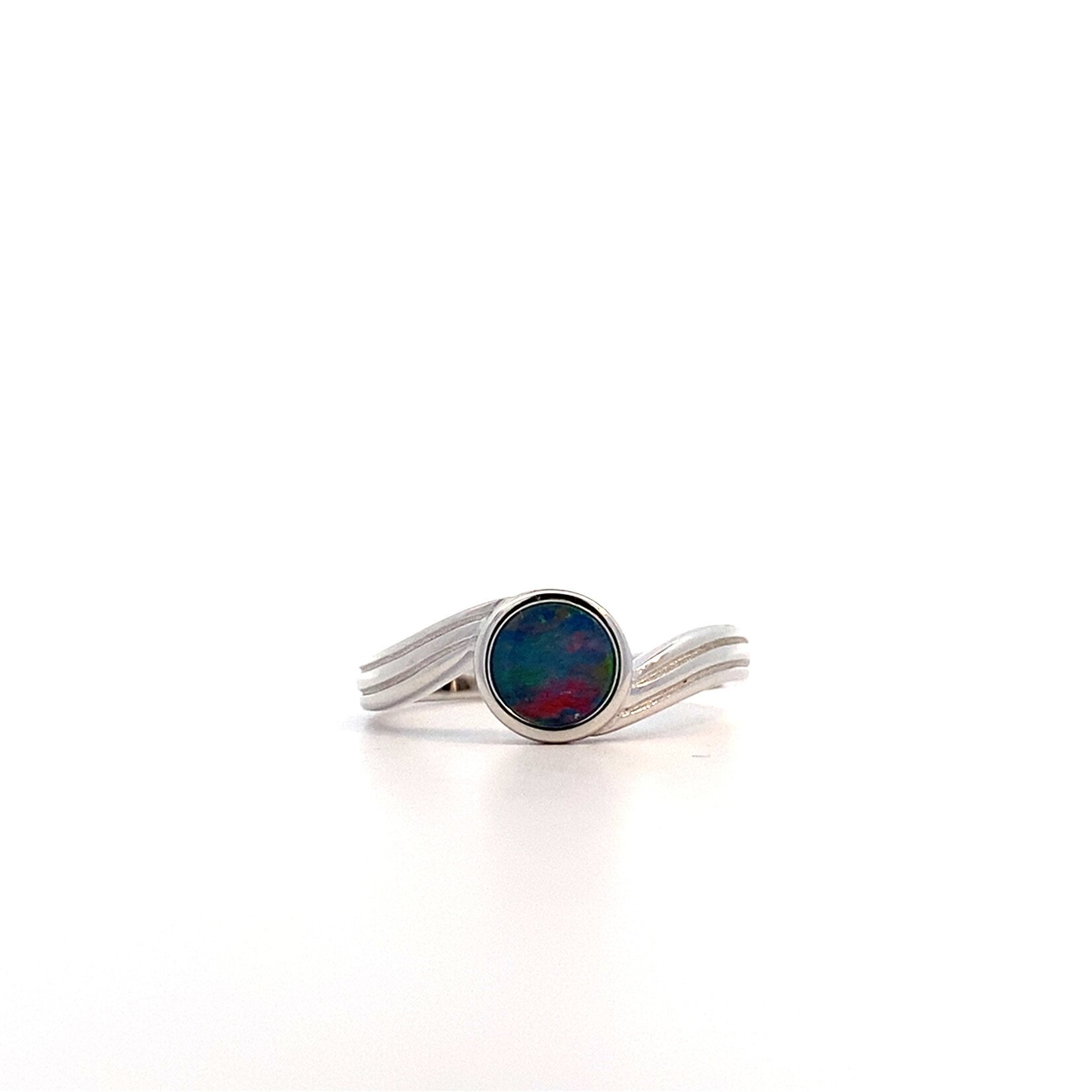 Sterling Silver Round Bypass Boulder Opal Ring sz7.5