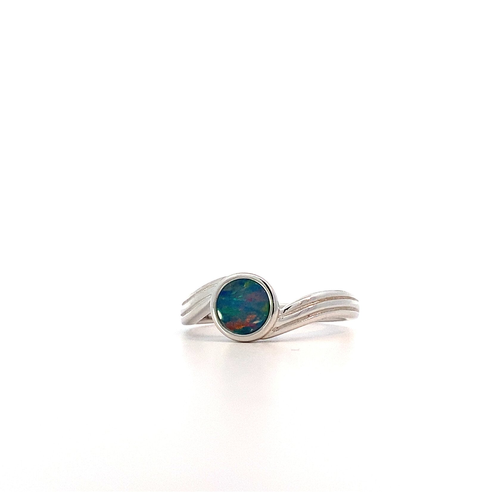 Sterling Silver Round Bypass Boulder Opal Ring sz7.5