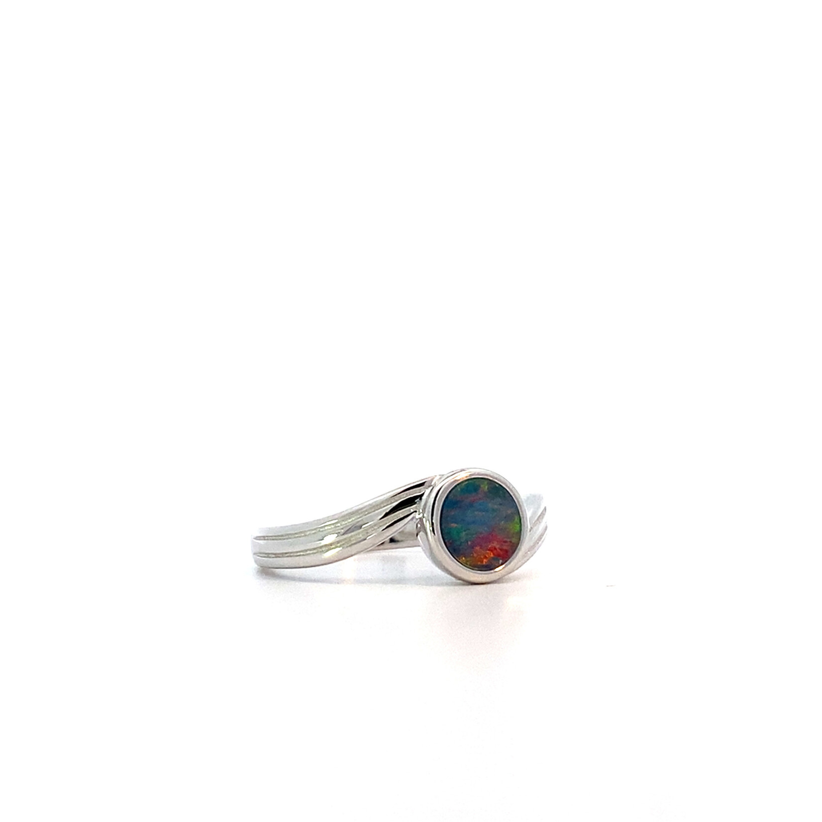 Sterling Silver Round Bypass Boulder Opal Ring sz7.5