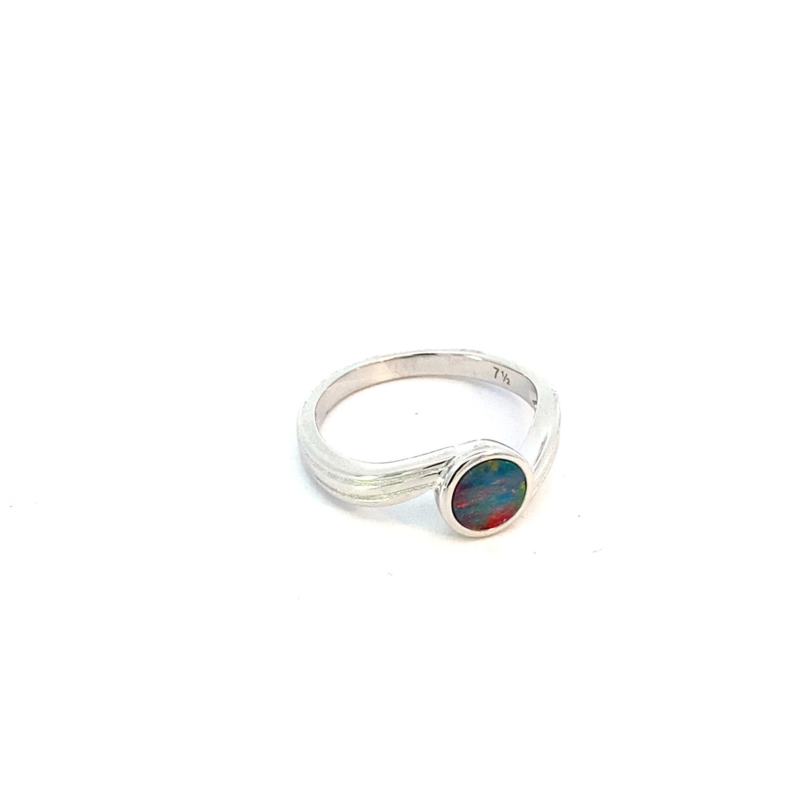 Sterling Silver Round Bypass Boulder Opal Ring sz7.5