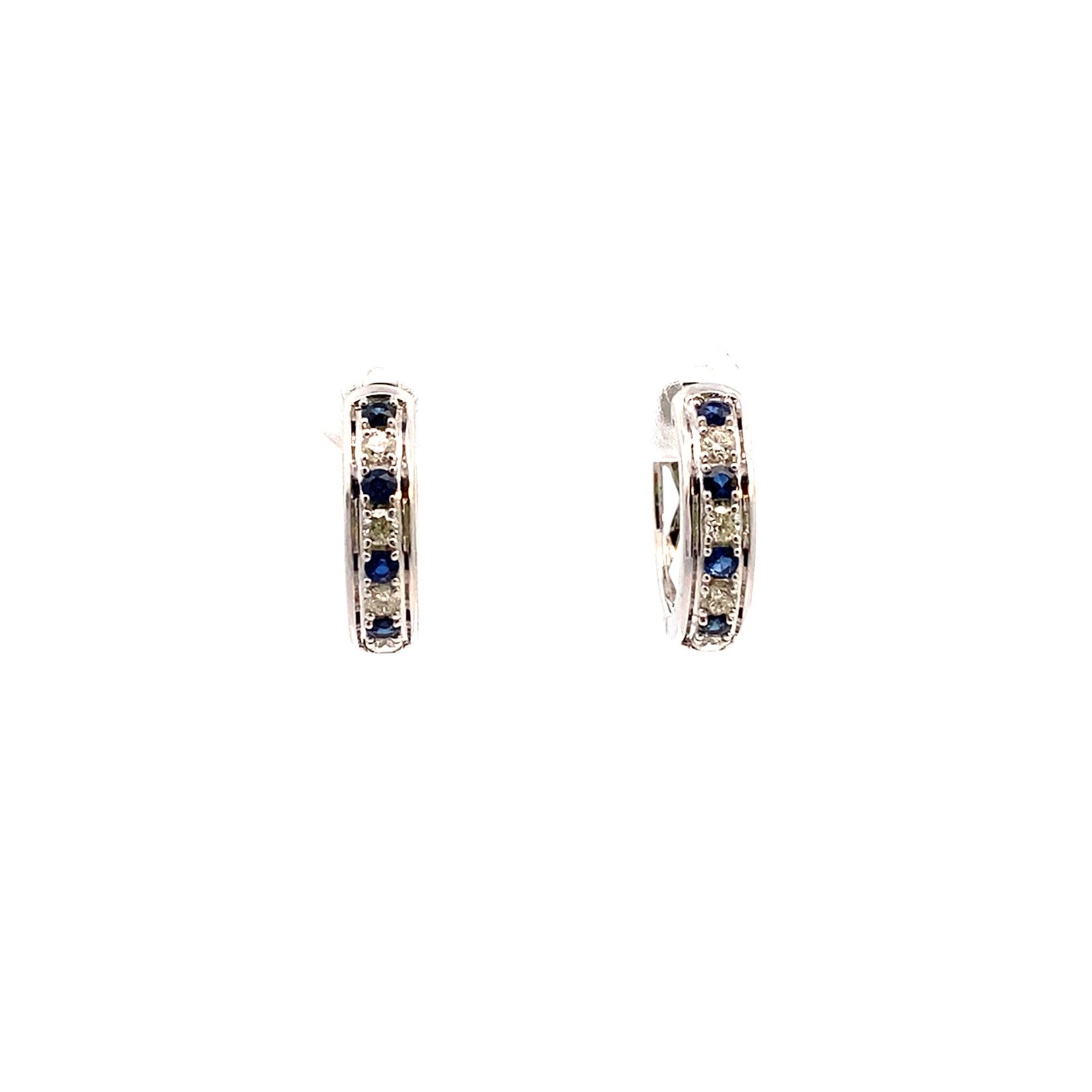 14K White Gold Sapphire & Diamond Huggie Hoops D.25ctw E.30ctw