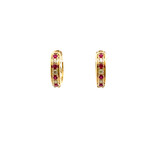 14K Yellow Gold Ruby & Diamond Huggie Hoops D.25ctw R.30ctw