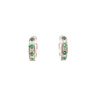 14K White Gold Emerald & Diamond Huggie Hoops D.25ctw E.30ctw