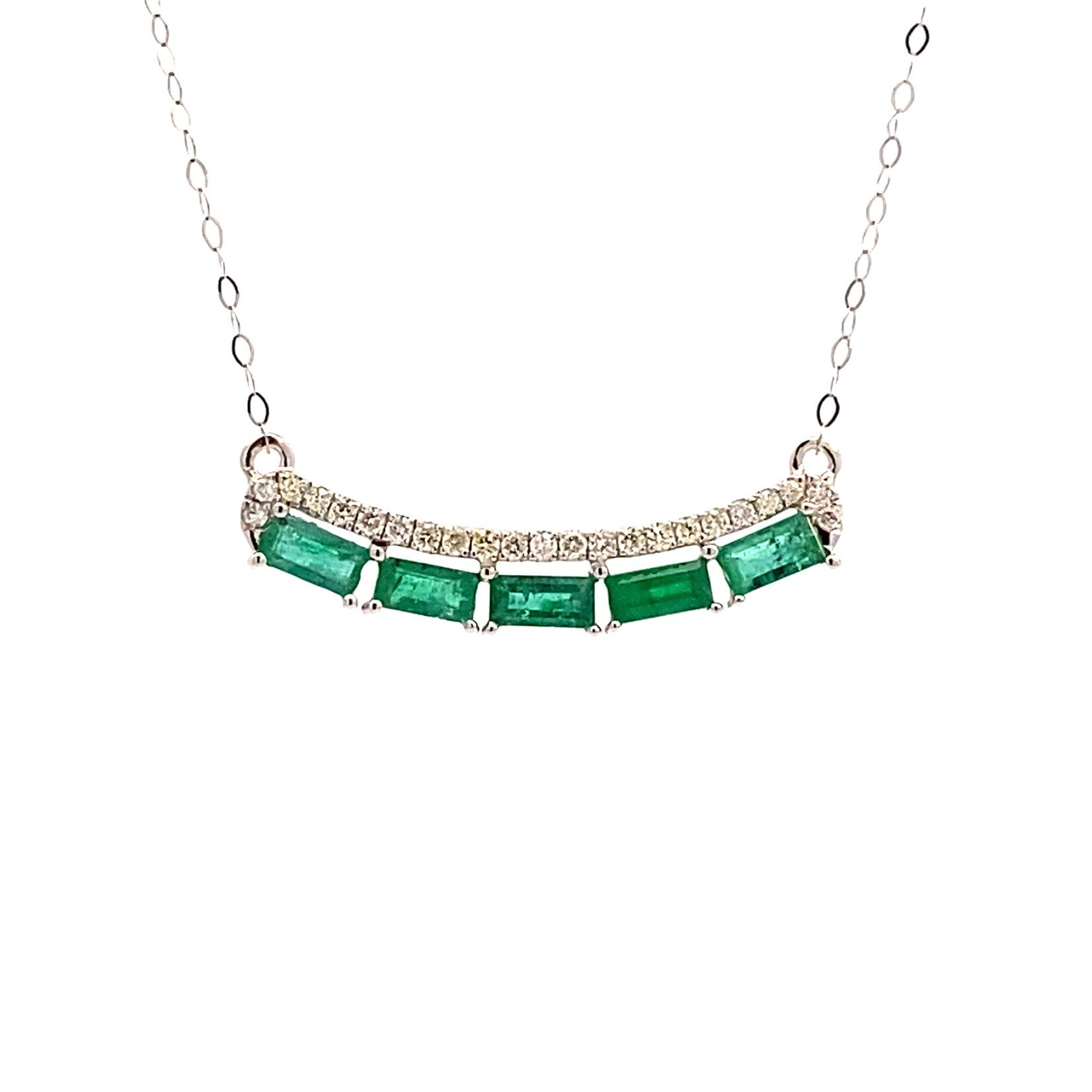 14K White Gold 18" Diamond & Emerald Necklace D.15ctw E 1ct