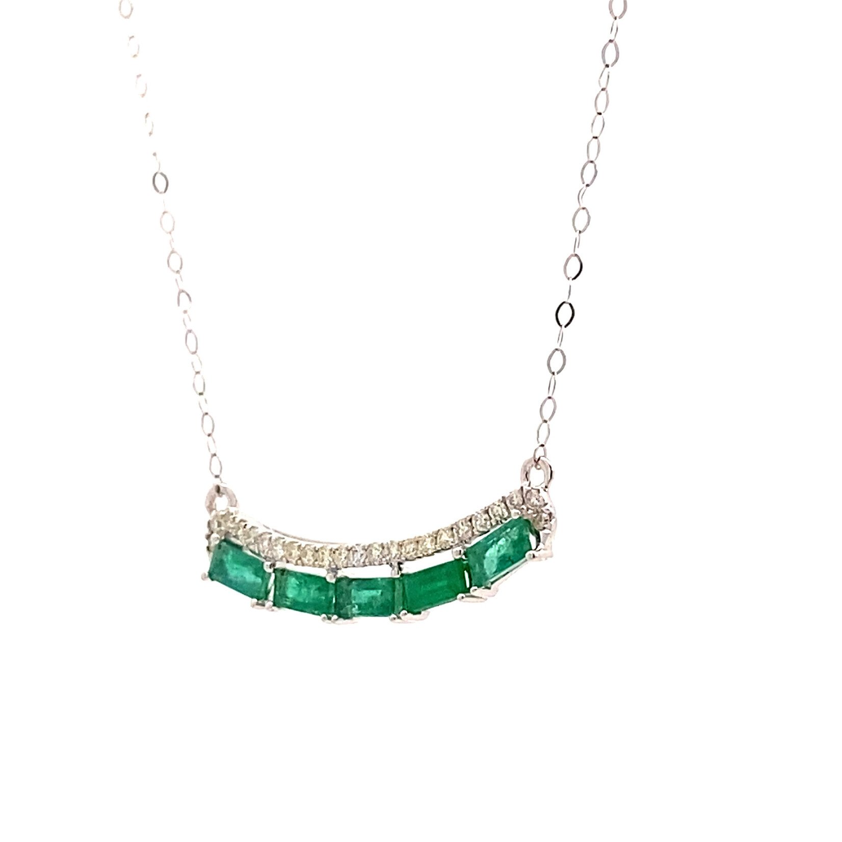 14K White Gold 18" Diamond & Emerald Necklace D.15ctw E 1ct
