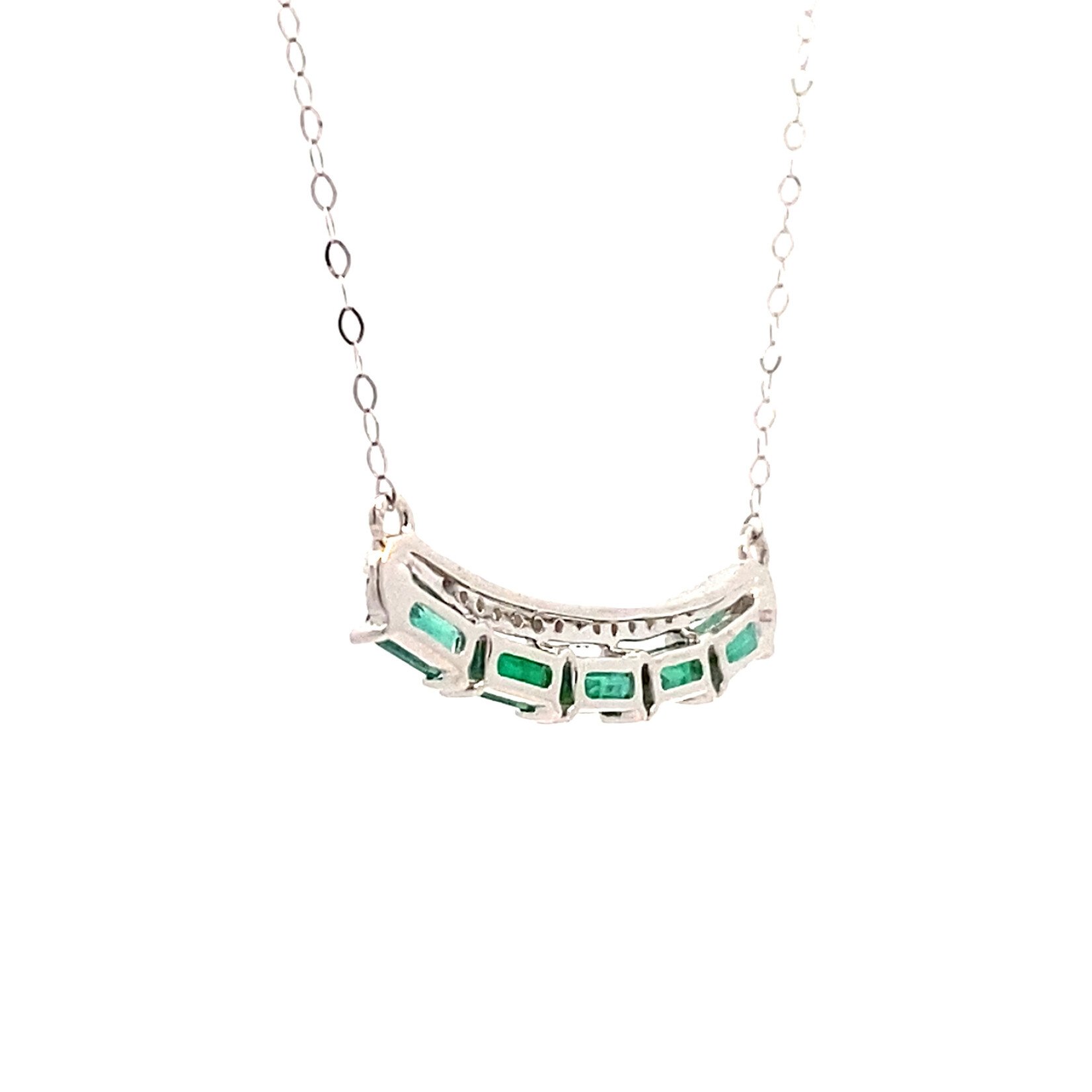 14K White Gold 18" Diamond & Emerald Necklace D.15ctw E 1ct