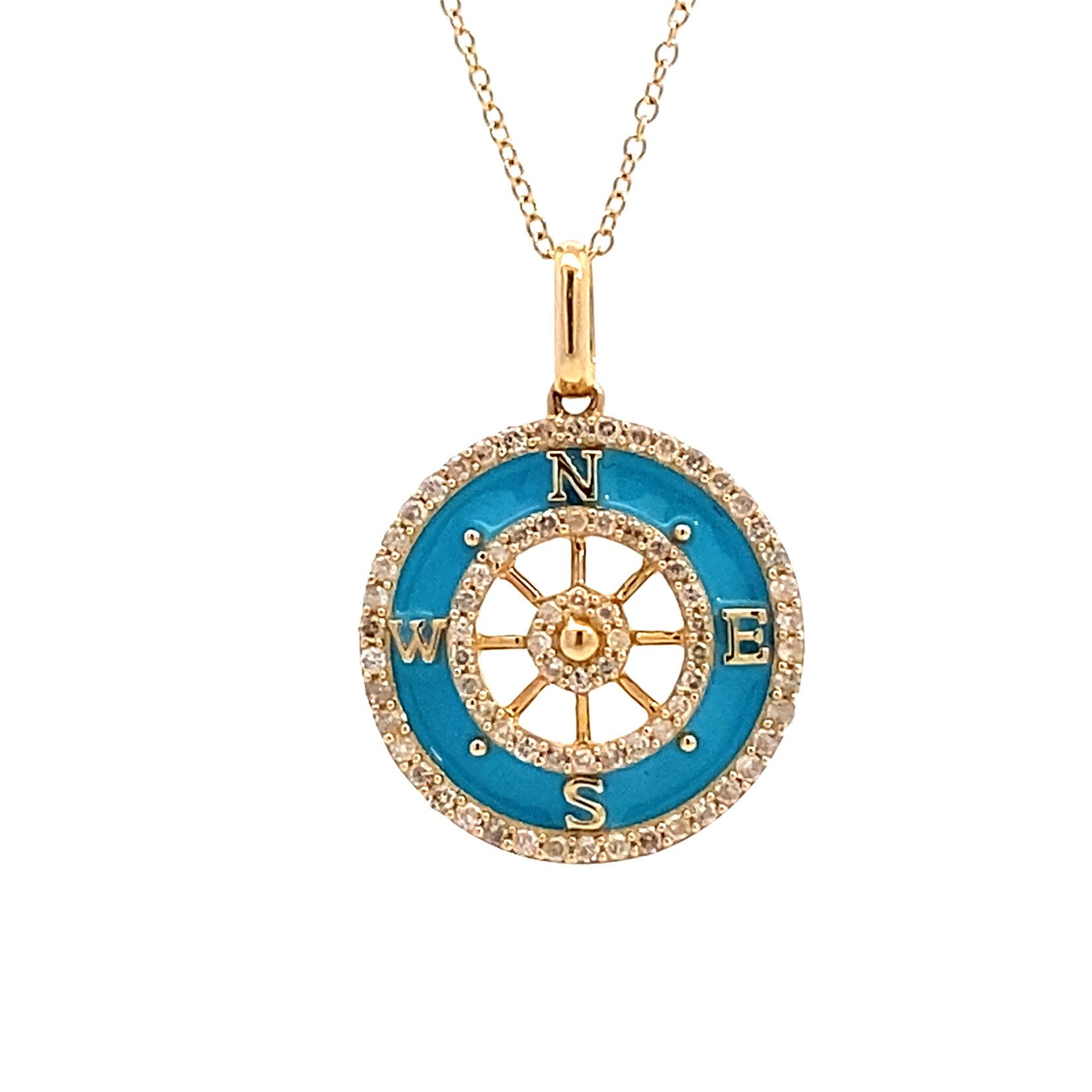 14K Yellow Gold 16" Diamond & Turquoise Epoxy Necklace D.28ctw