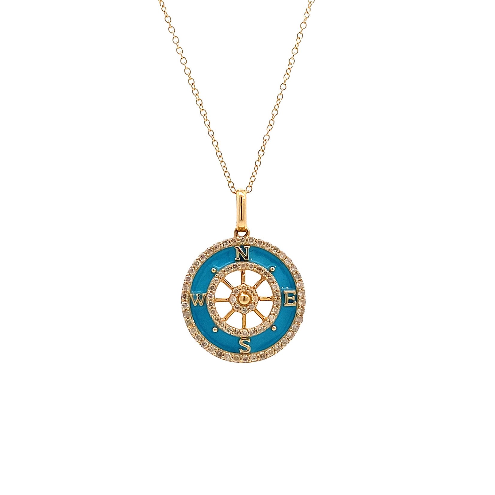 14K Yellow Gold 16" Diamond & Turquoise Epoxy Necklace D.28ctw