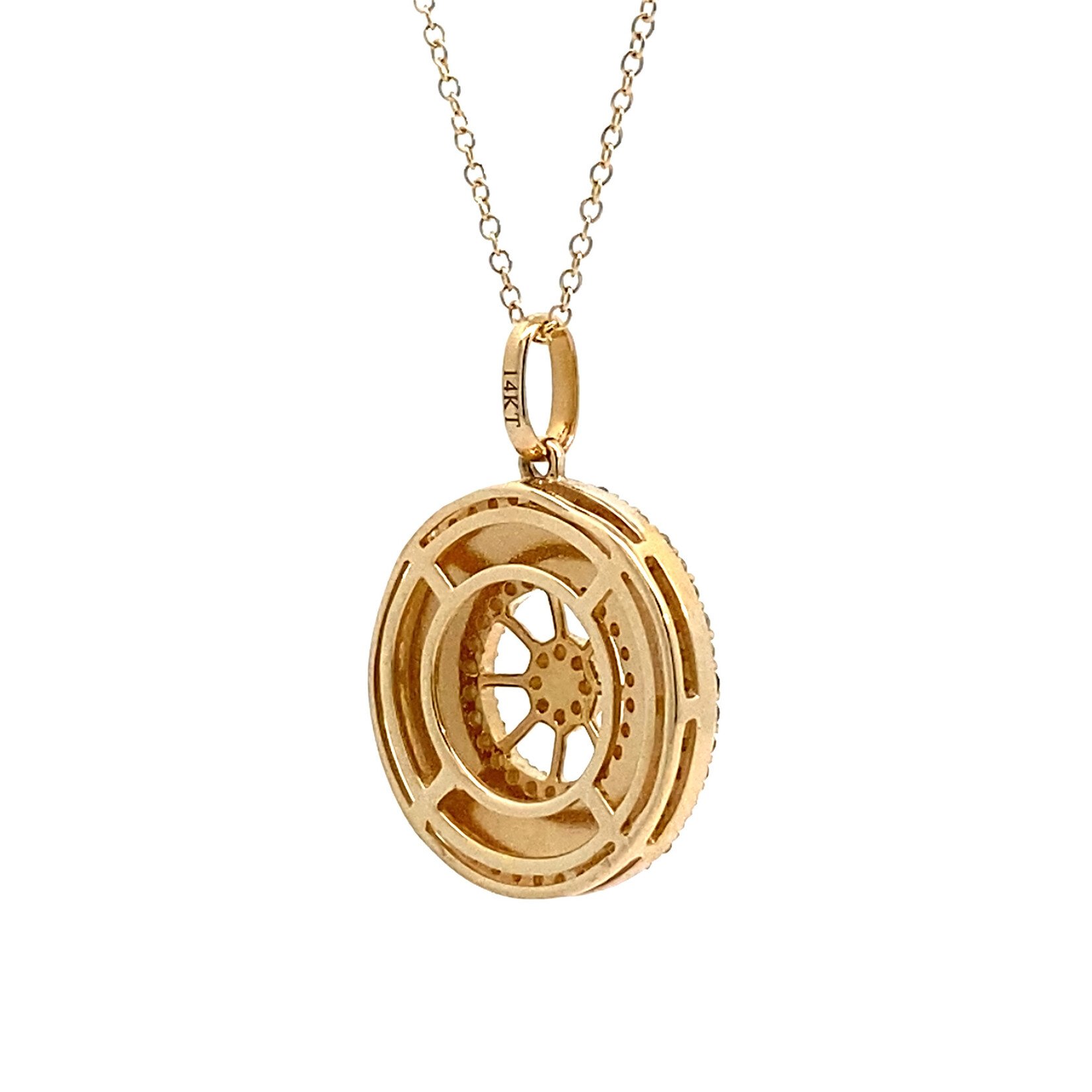 14K Yellow Gold 16" Diamond & Turquoise Epoxy Necklace D.28ctw