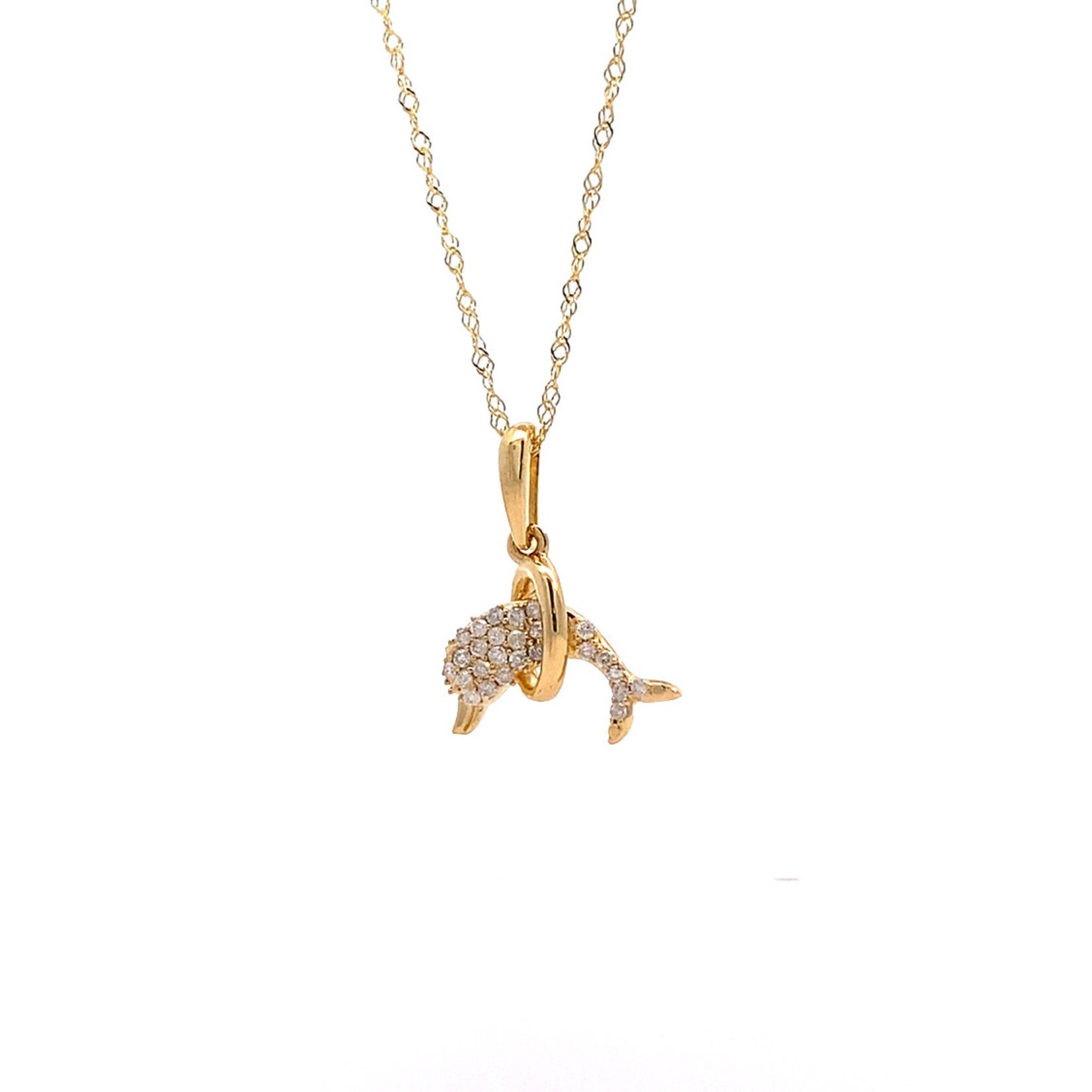 14K Yellow Gold Diamond Dolphin on 18K Yellow Gold 18" Singapore Chain D.10ctw