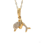 14K Yellow Gold Diamond Dolphin on 18K Yellow Gold 18" Singapore Chain D.10ctw