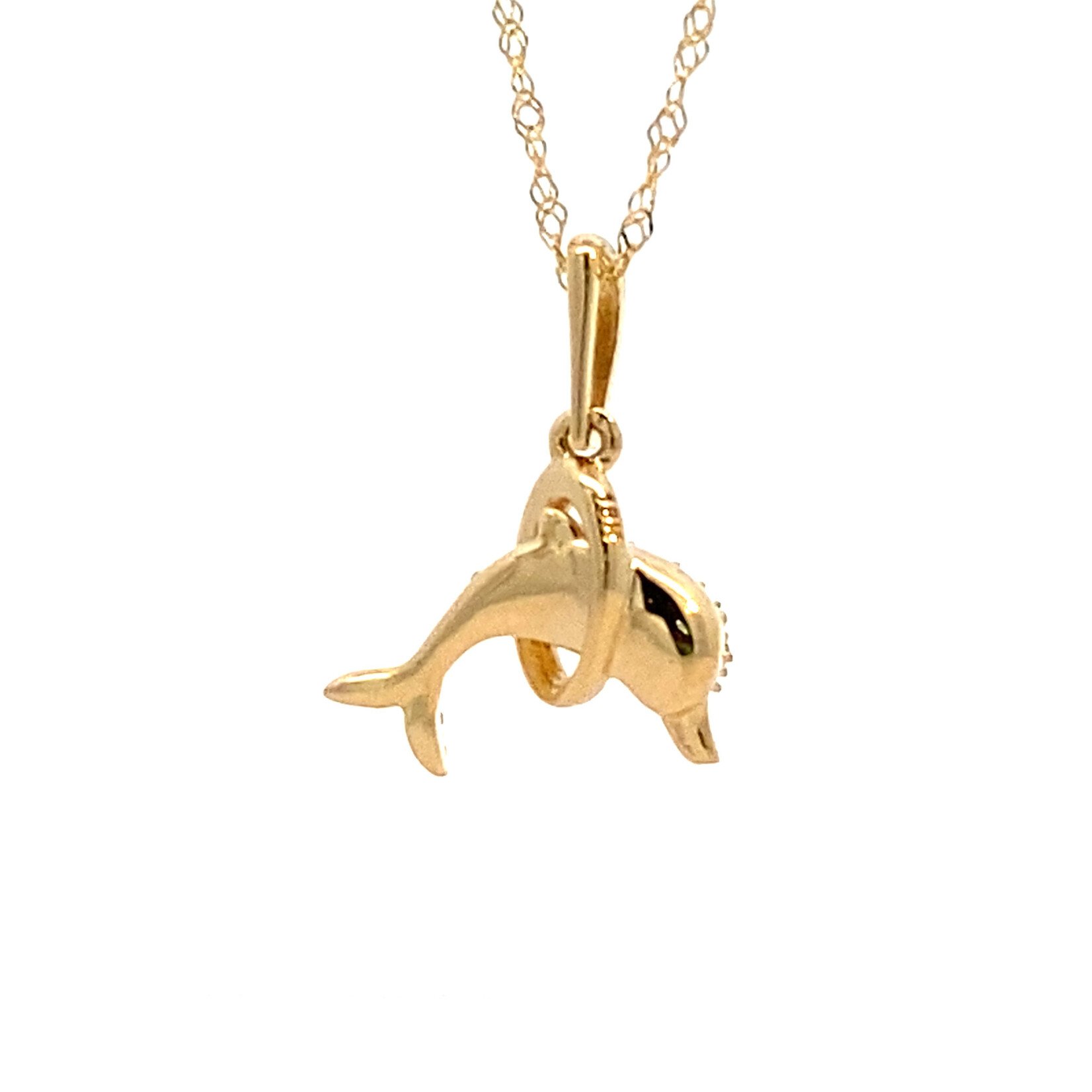 14K Yellow Gold Diamond Dolphin on 18K Yellow Gold 18" Singapore Chain D.10ctw