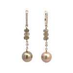 14K White Gold Tahitian, Diamond, Labradorite Dangles on Diamond Lever Backs D.04ct