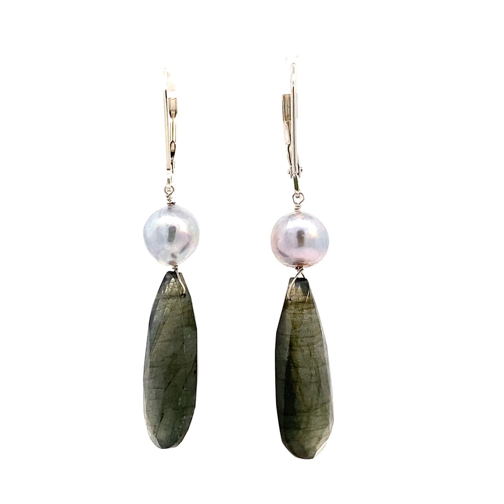 Sterling Silver Grey Akoya Labradorite drop dangles