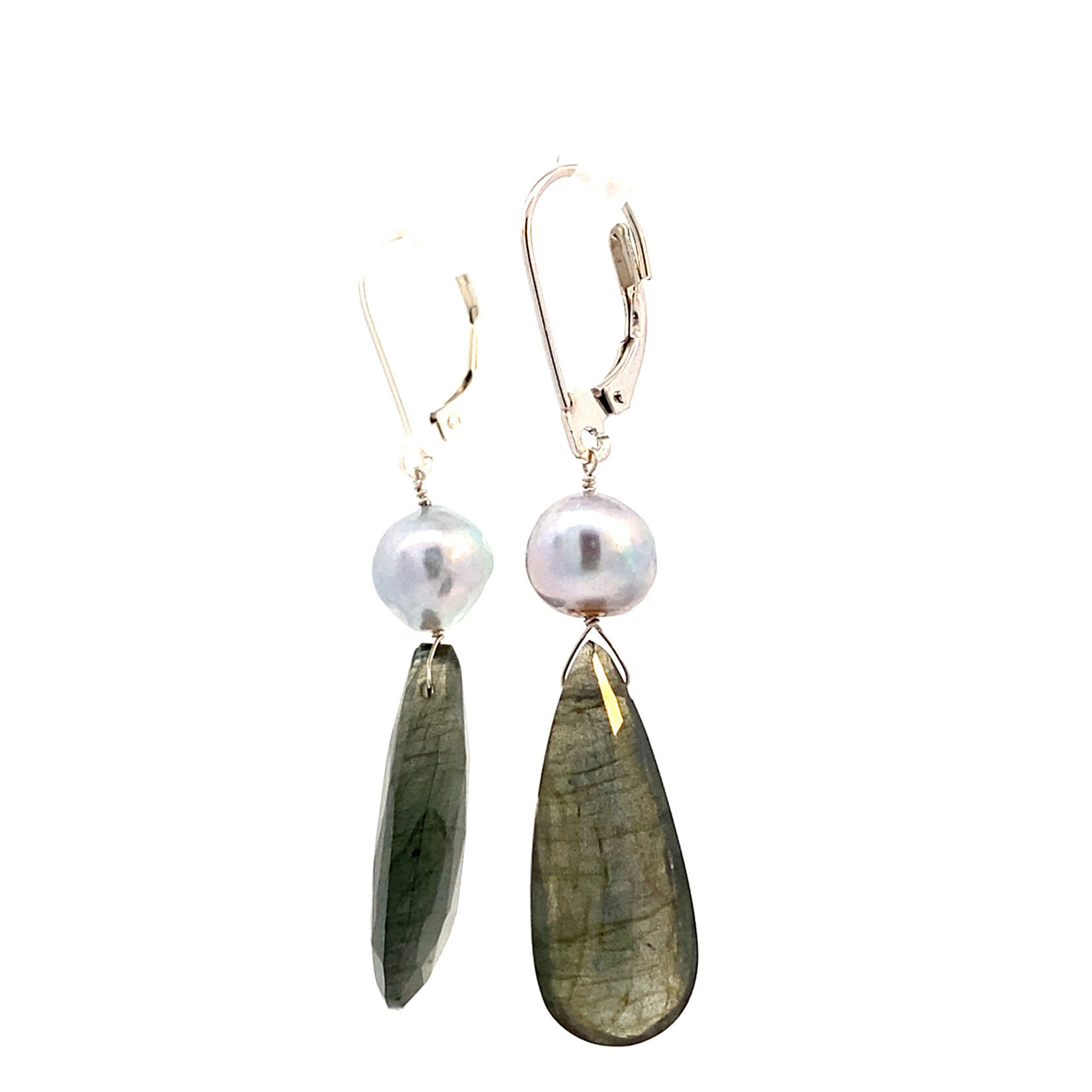 Sterling Silver Grey Akoya Labradorite drop dangles