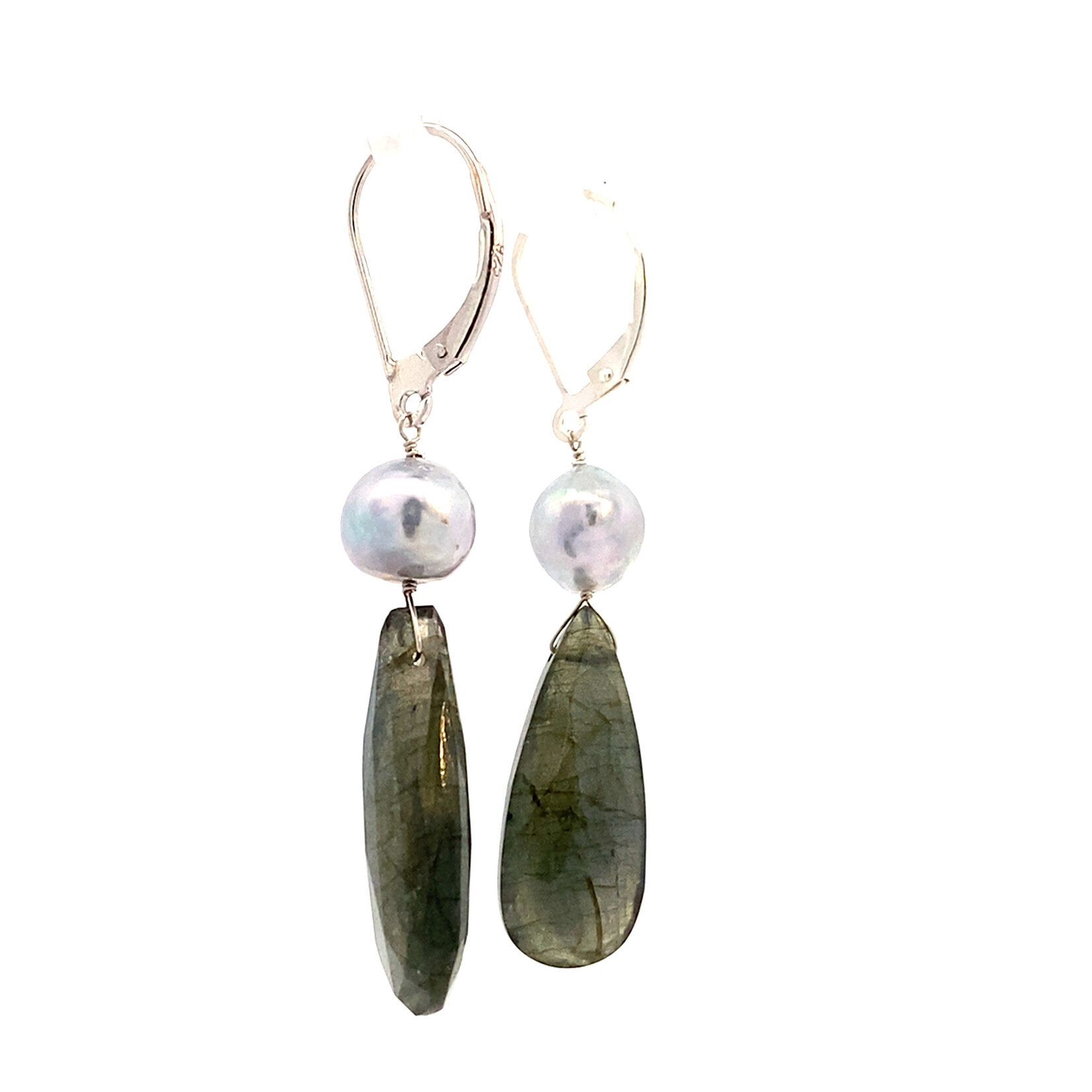 Sterling Silver Grey Akoya Labradorite drop dangles