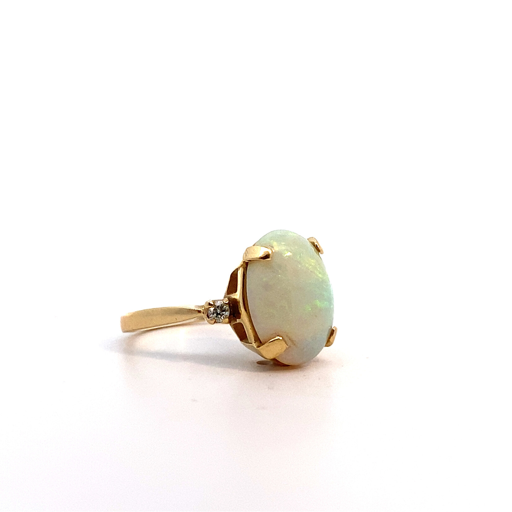 14K Yellow Gold Australian Opal & Diamond Ring sz6.5 D+/-.08ctw O 14mmx11mm