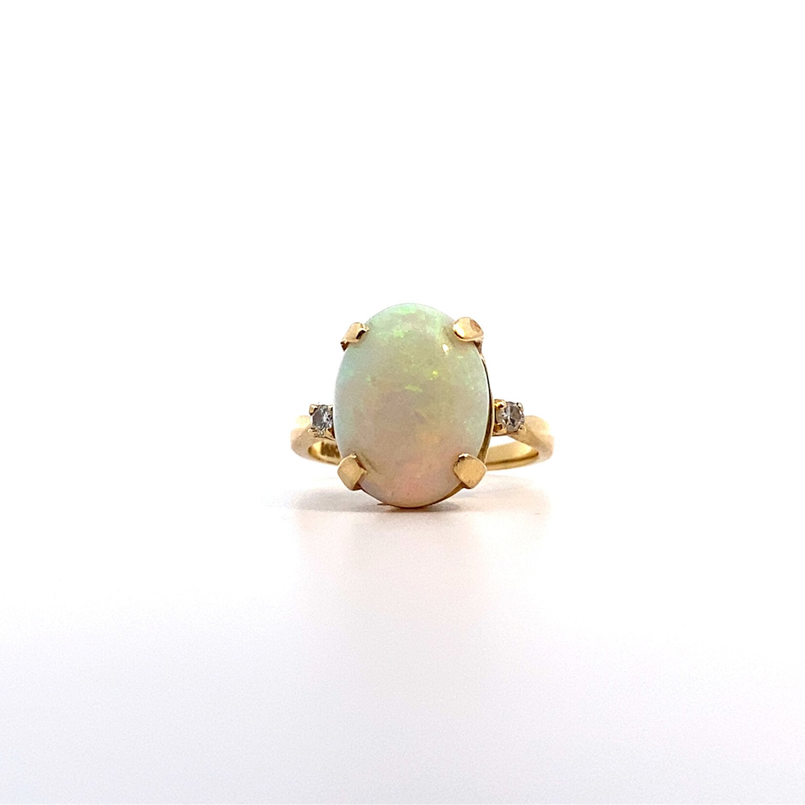 14K Yellow Gold Australian Opal & Diamond Ring sz6.5 D+/-.08ctw O 14mmx11mm