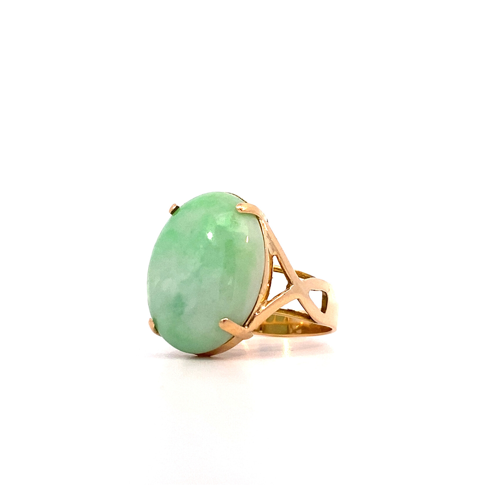 14K Yellow Gold Green Jade Ring sz6.5