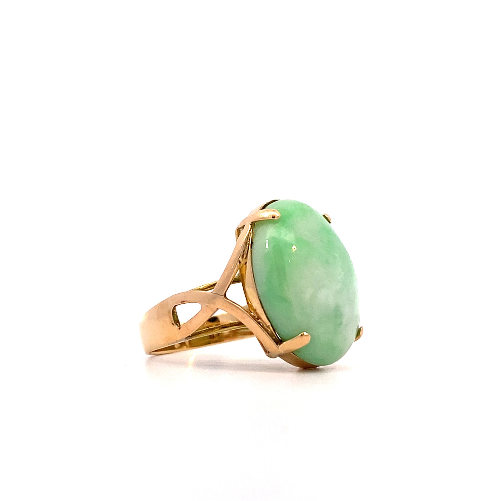 14K Yellow Gold Green Jade Ring sz6.5