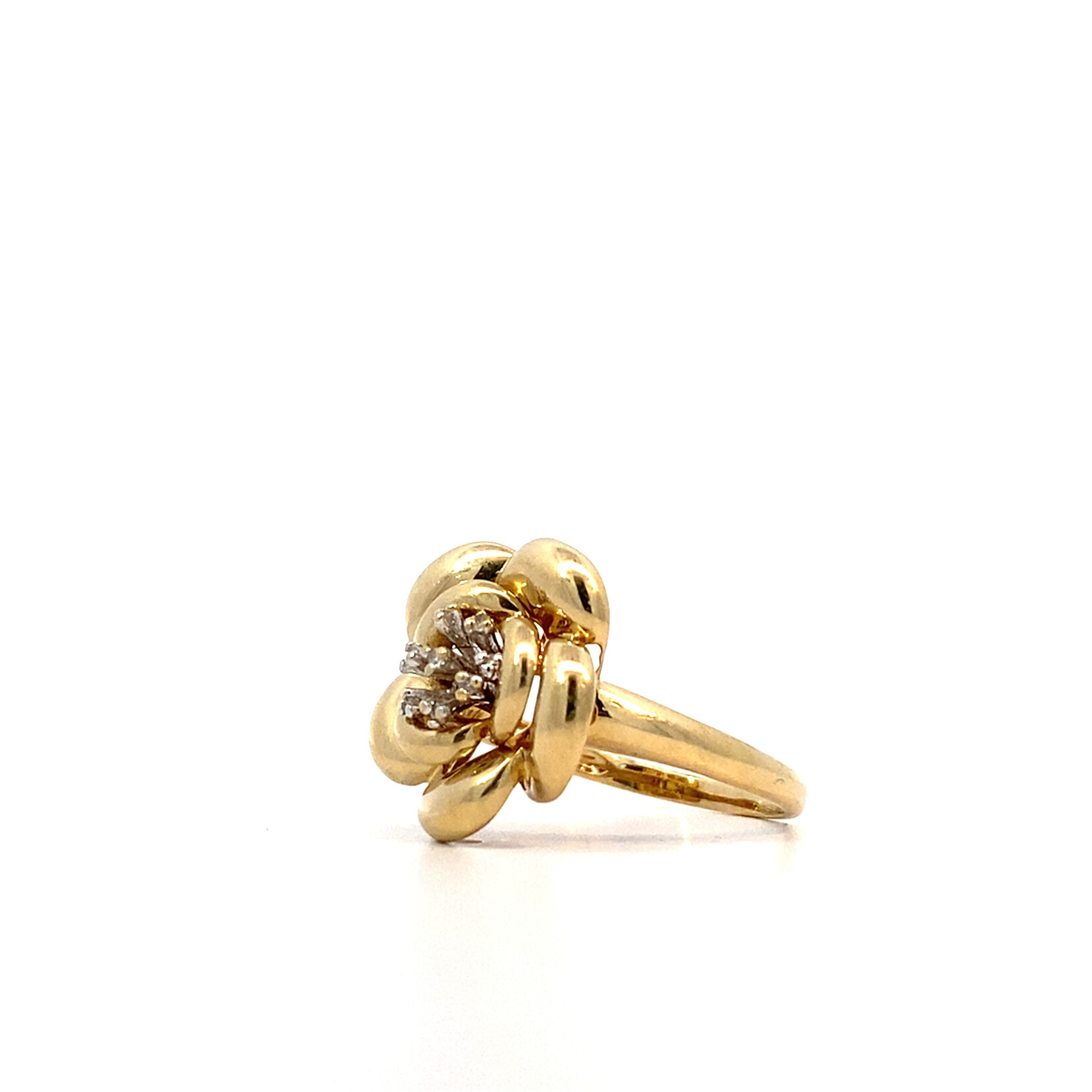 14K Yellow Gold White Stone Flower Ring size 7.75