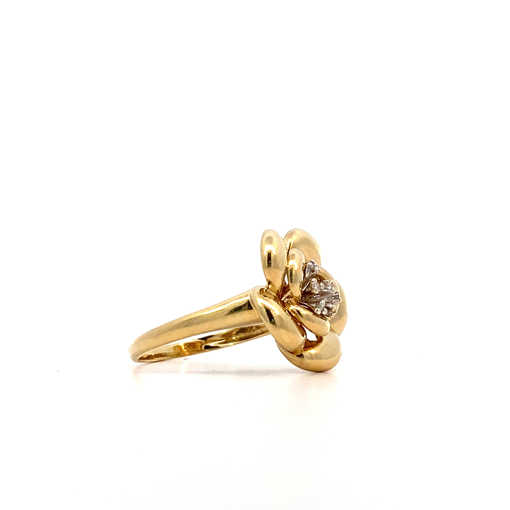 14K Yellow Gold White Stone Flower Ring size 7.75