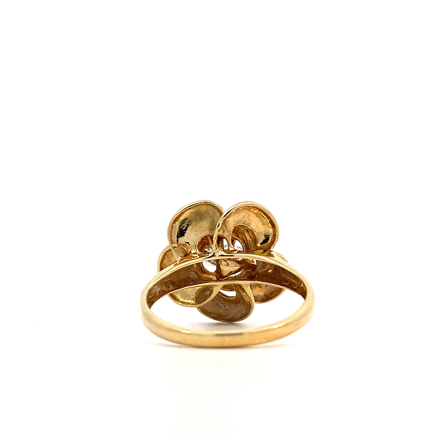 14K Yellow Gold White Stone Flower Ring size 7.75