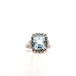14K White Gold Aqua with Diamond Halo Ring sz8