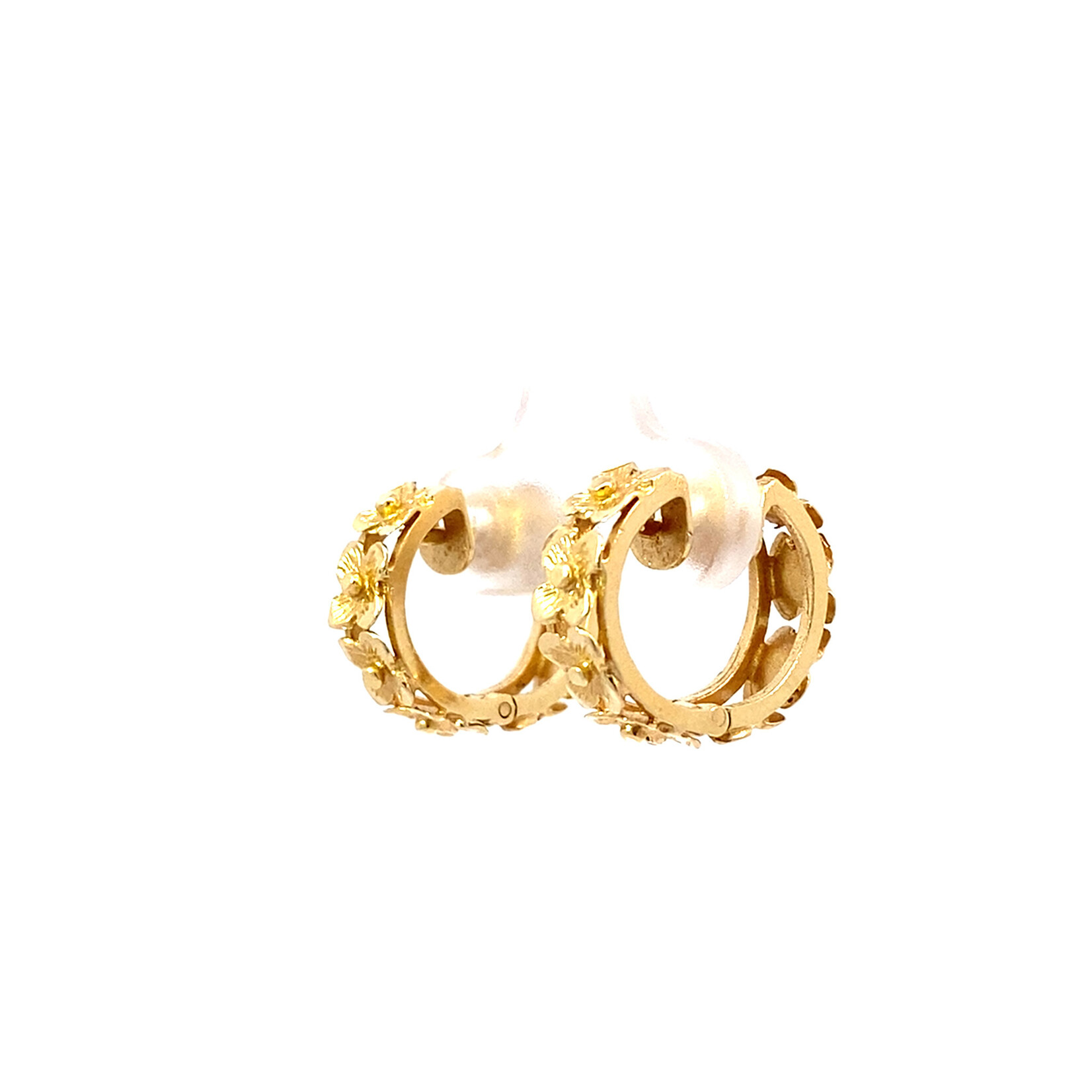 14K Yellow Gold Flower Hoop Earrings