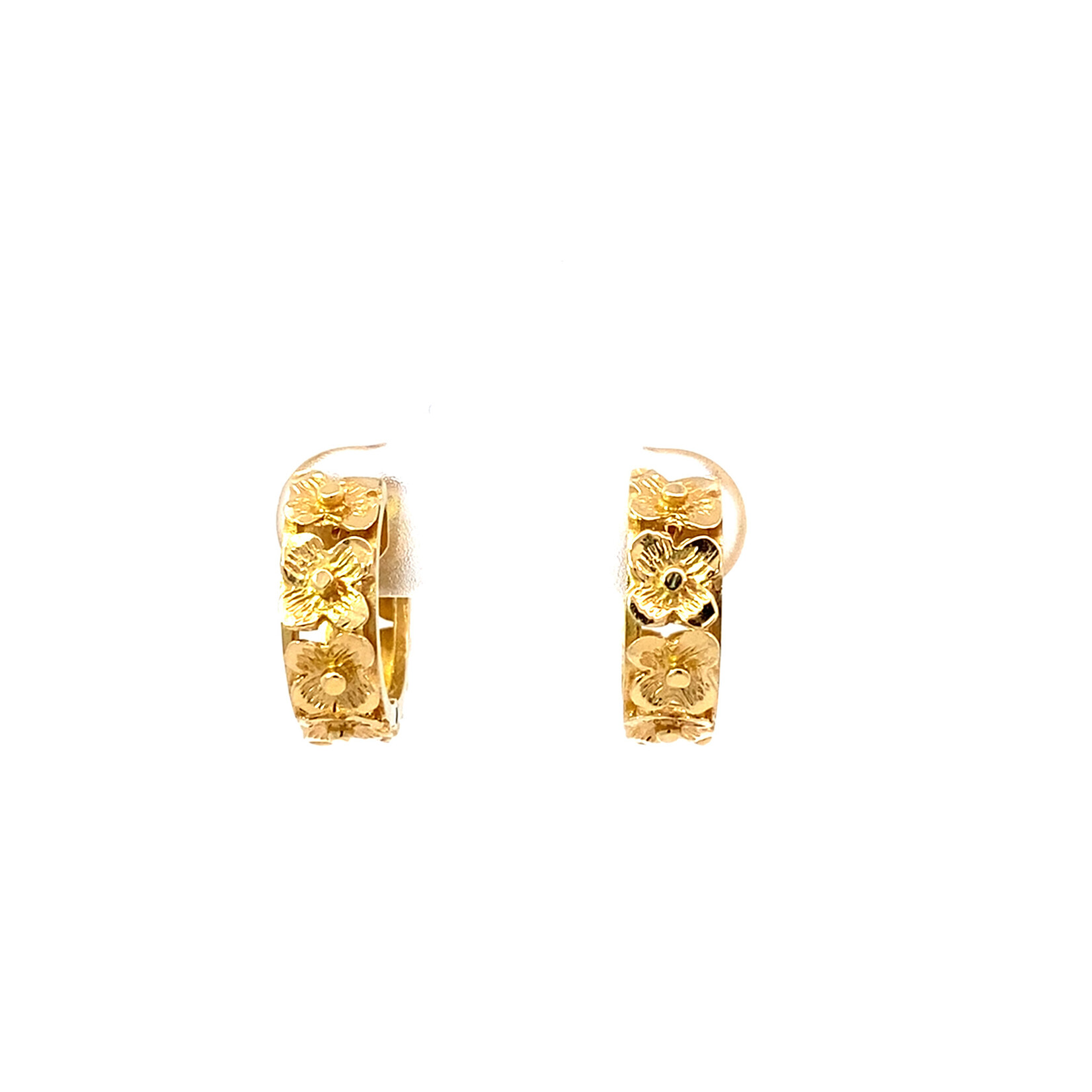 14K Yellow Gold Flower Hoop Earrings