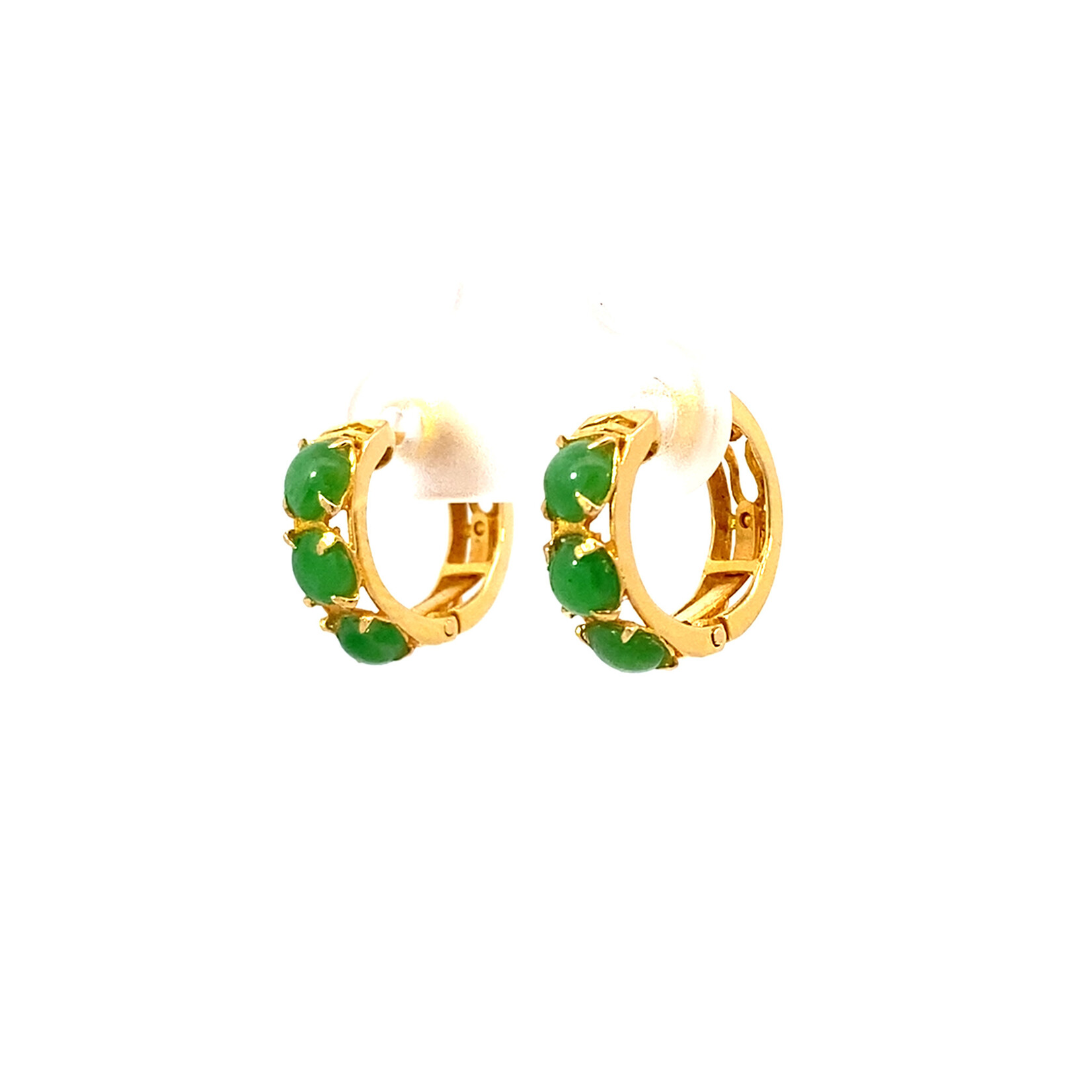 14K Yellow Gold Green Stone Hoops