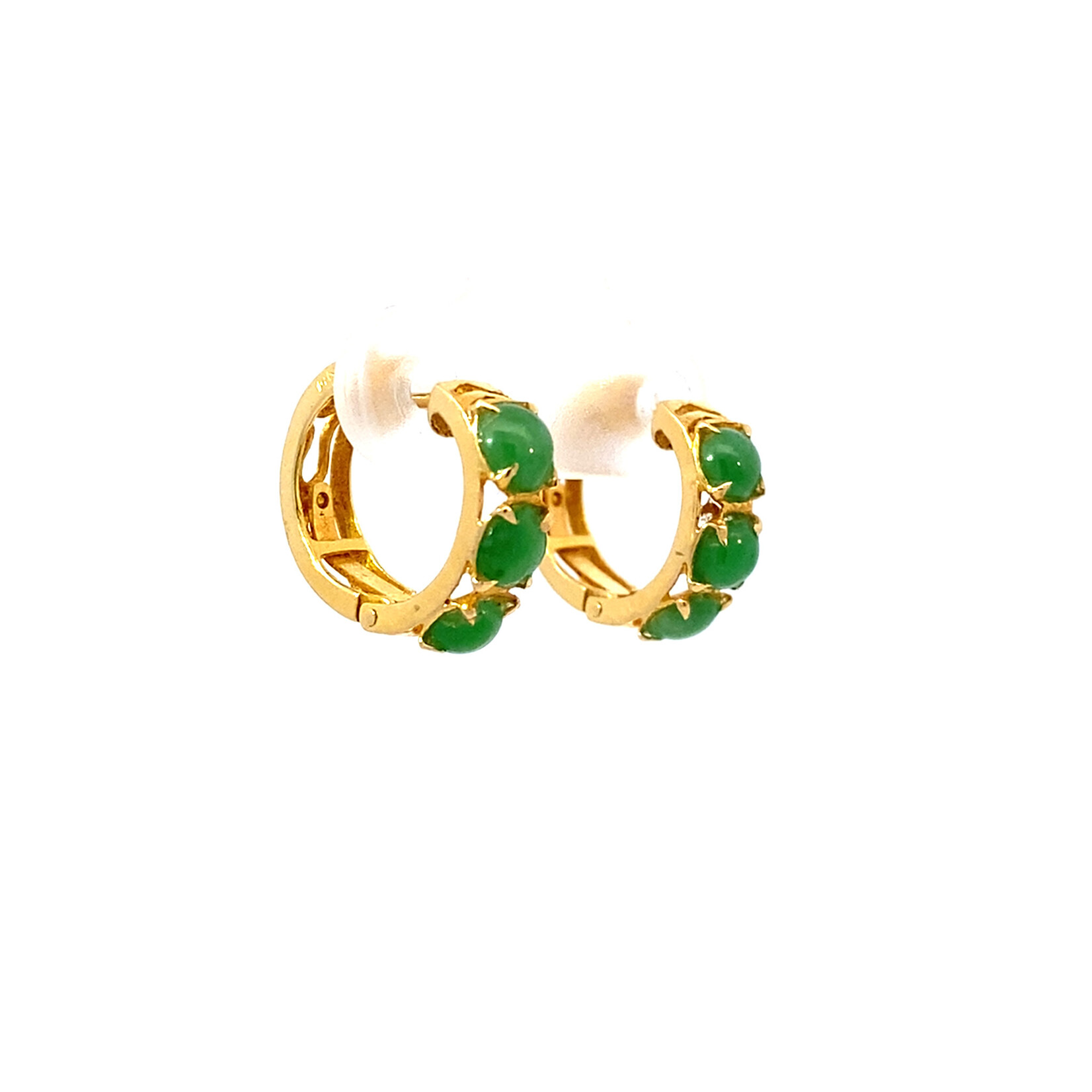 14K Yellow Gold Green Stone Hoops