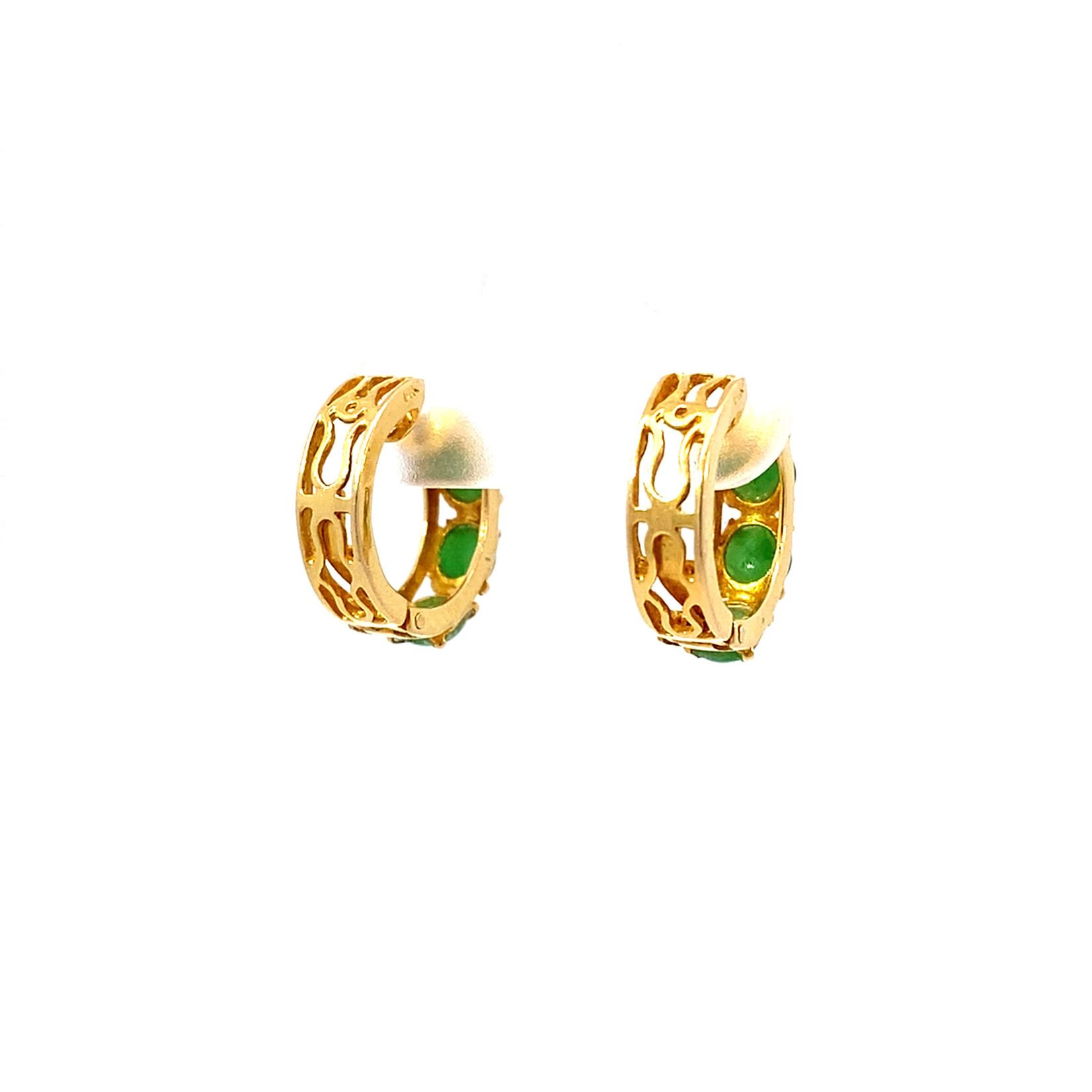 14K Yellow Gold Green Stone Hoops
