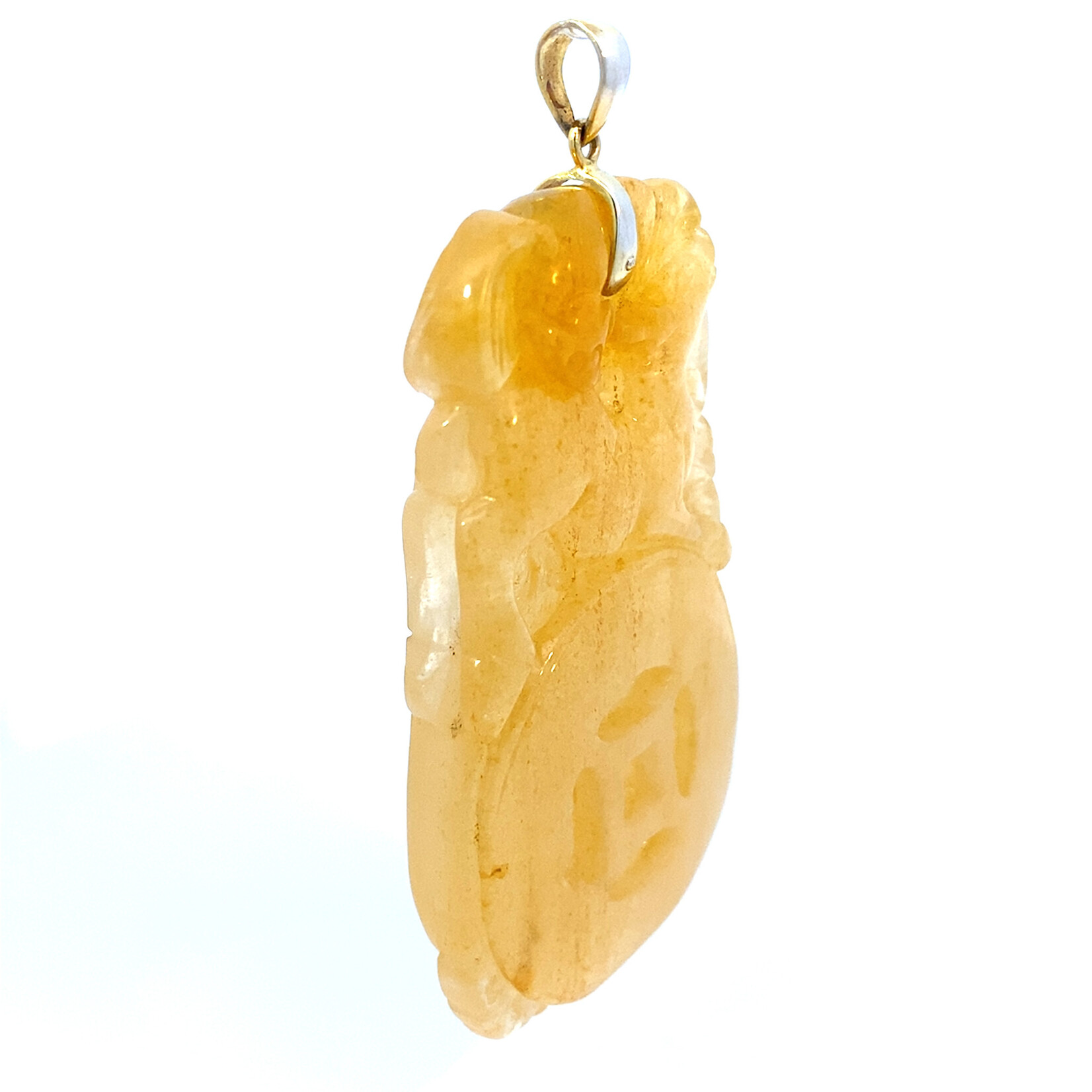 18K Yellow Gold Yellow Horse Carved Jade Pendant